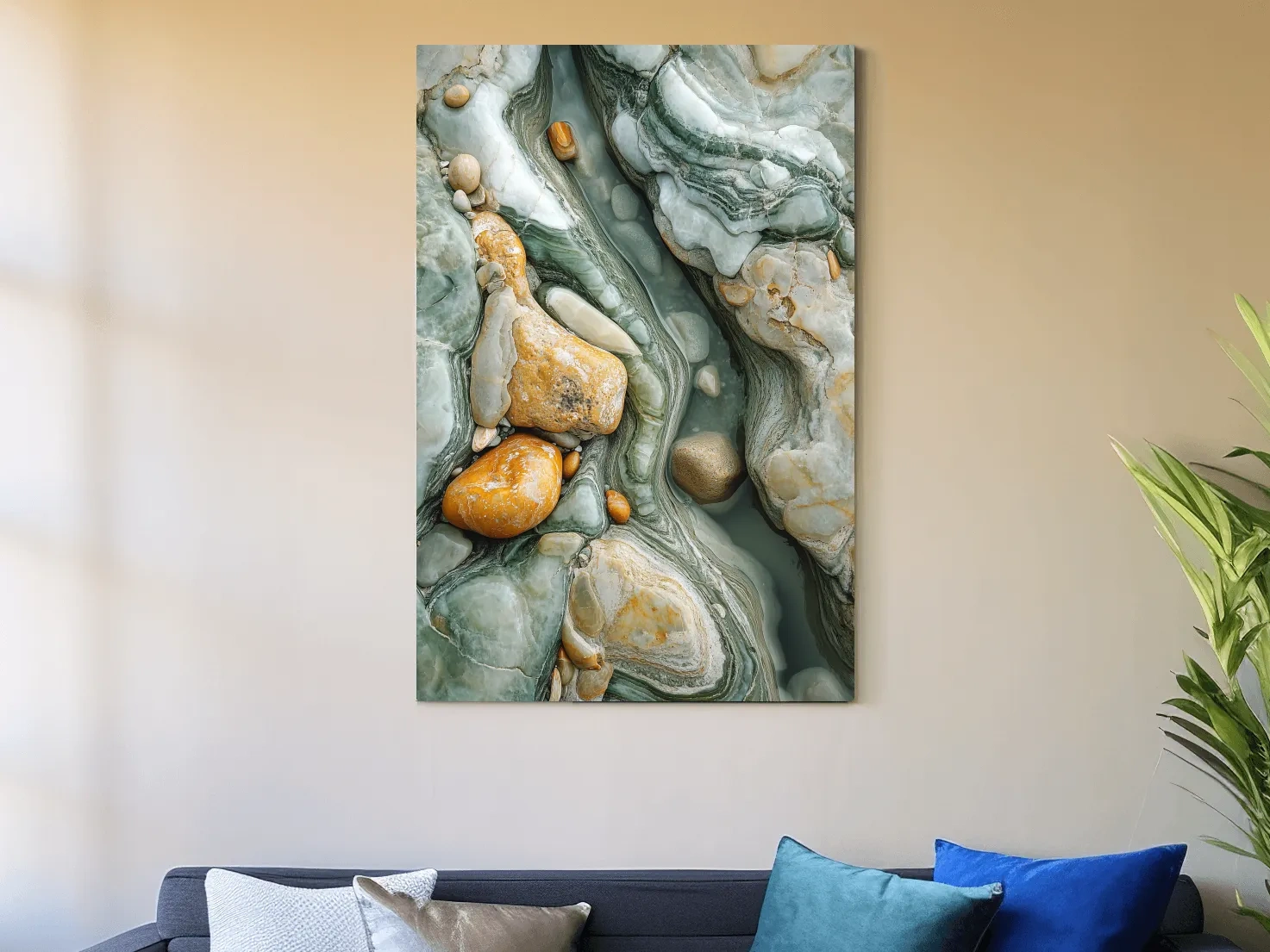 Natural stone and rock wall artwork, textured abstract flowing design