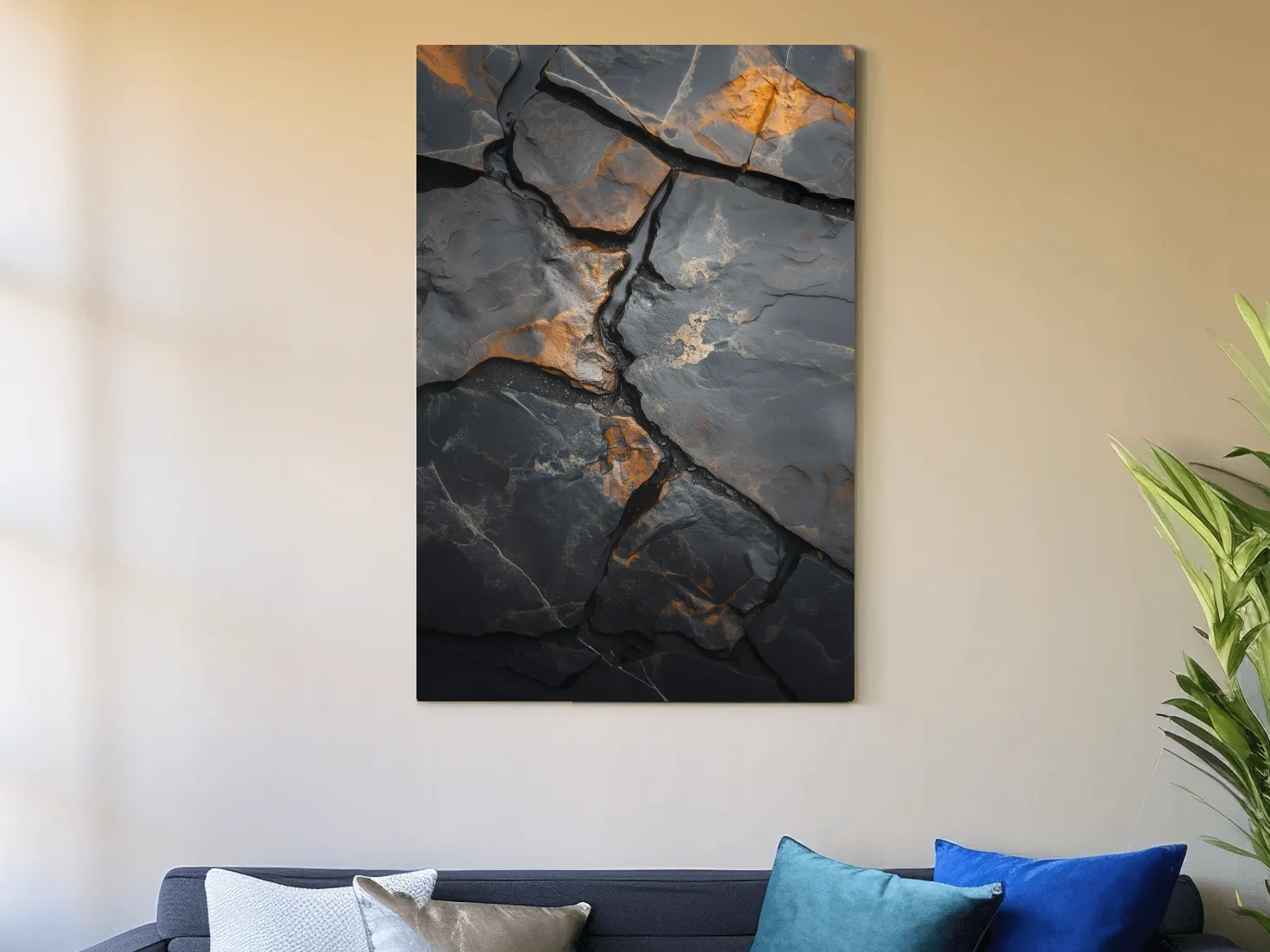 Charcoal Slate Stone Texture Organic Artwork - Modern Abstract Geology Wall Art