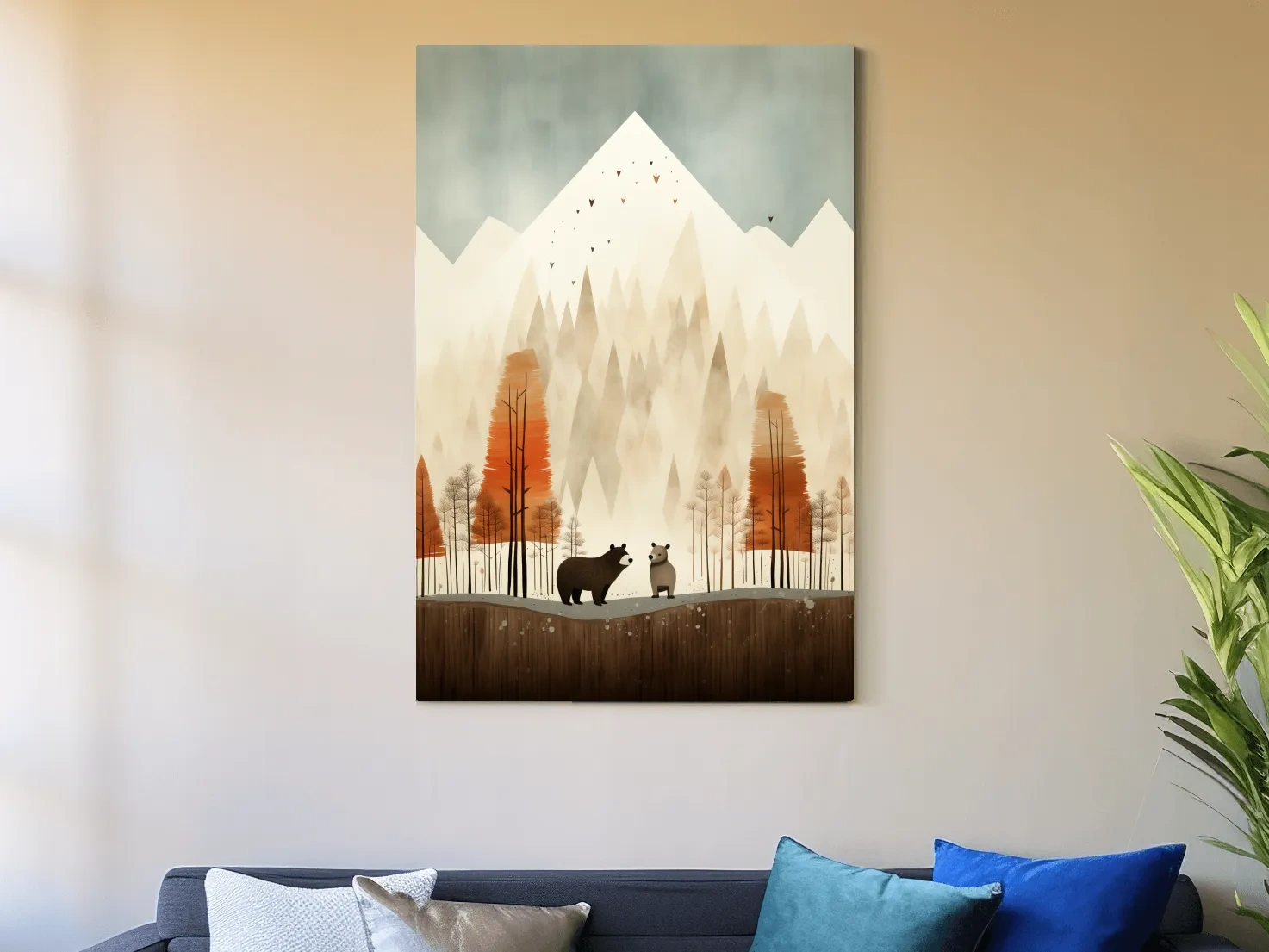 Whimsical Bear Family Autumn Forest Illustration - Nursery Woodland Wall Art