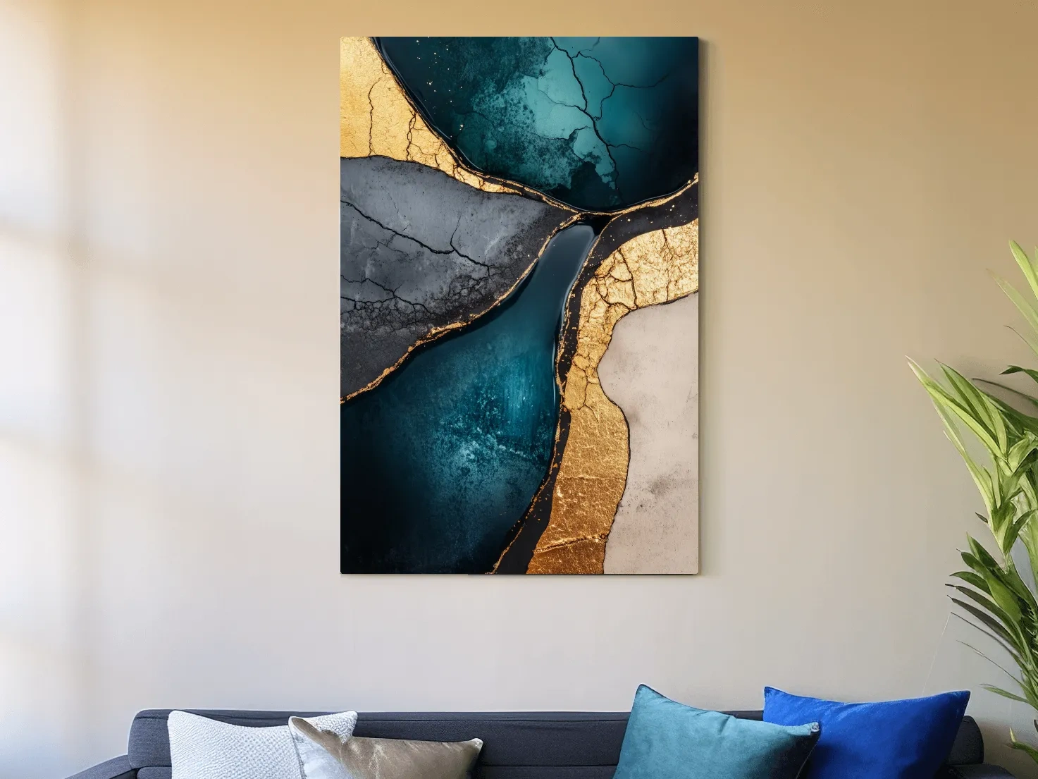 Teal Gold Geode Resin Abstract - Elegant Metallic Marble Wall Art