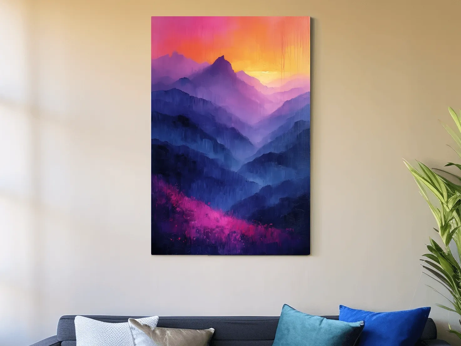 Vibrant Abstract Sunset Mountain Layers - Colorful Contemporary Wall Art