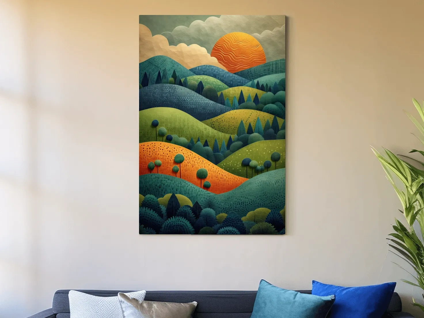 Layered Mountain Sunset Landscape - Mid Century Modern Forest Wall Art