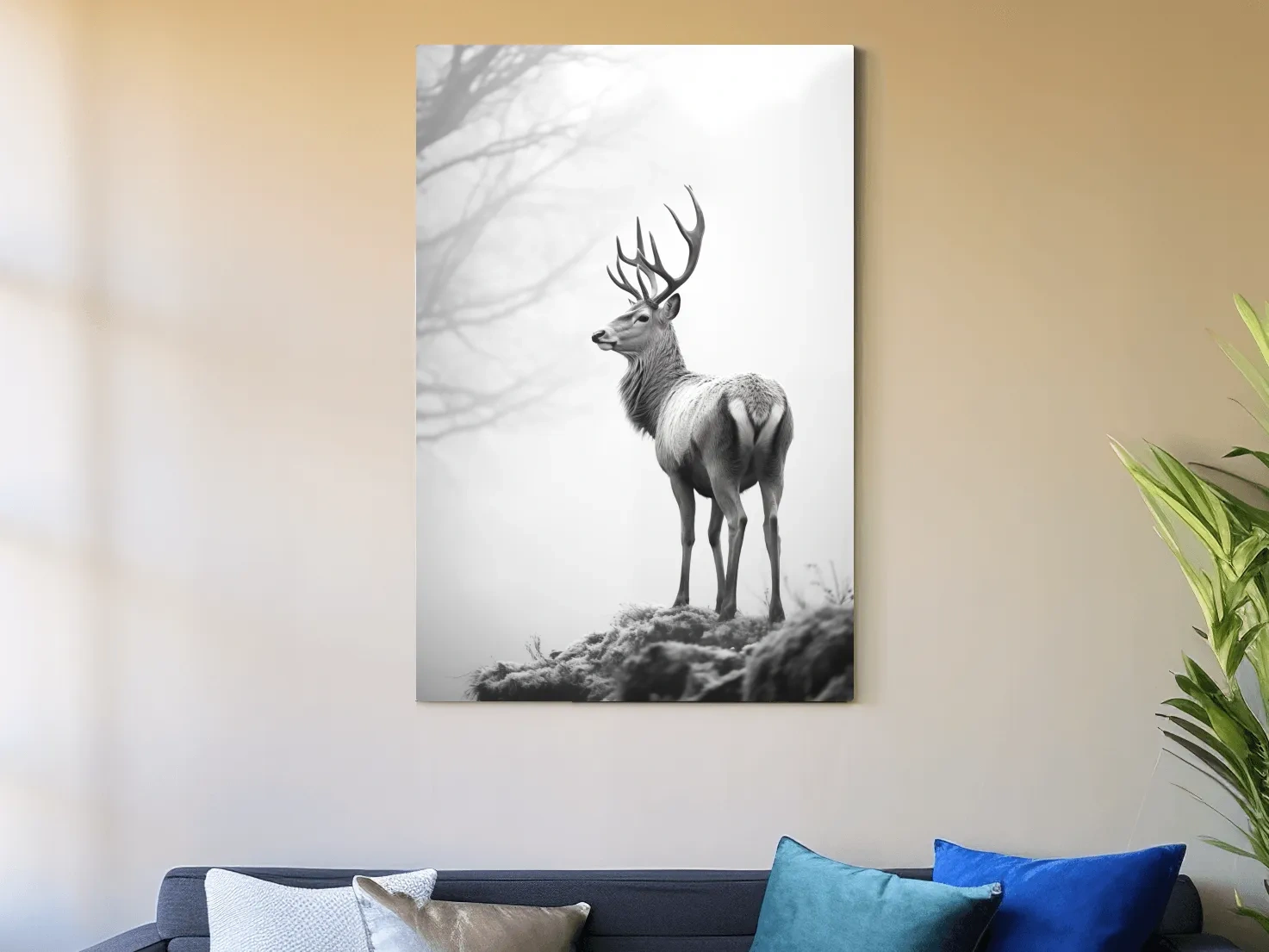 Black And White Stag Portrait - Minimalist Wildlife Photography Wall Art