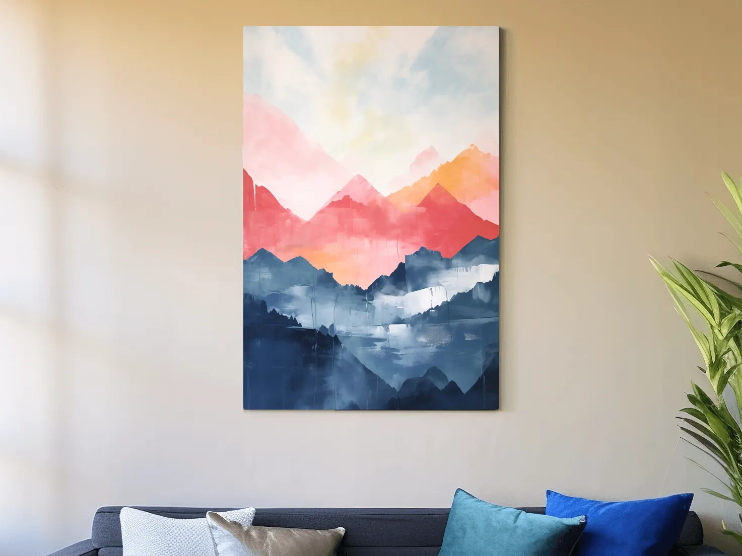 Colorful Abstract Mountain Sunrise Watercolor - Vibrant Pastel Landscape Wall Art