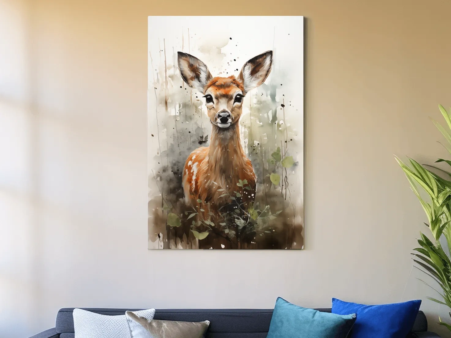 Whimsical Baby Deer Watercolor Portrait - Woodland Nursery Wall Art