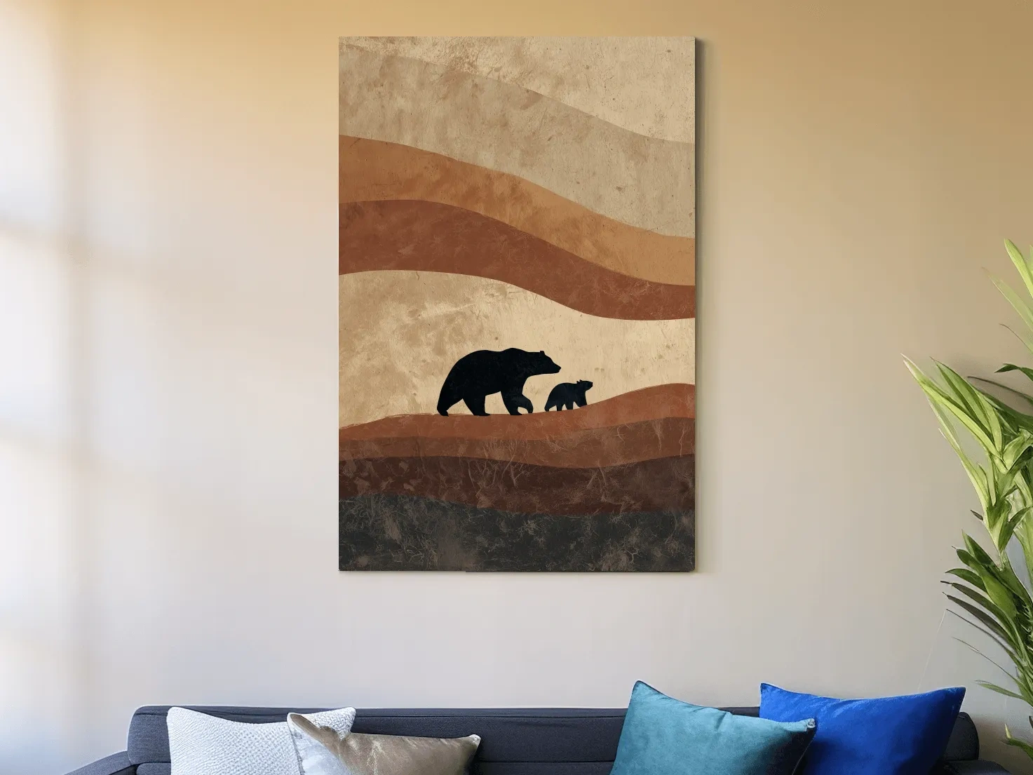 Scandi Bear Family Silhouette Artwork - Earthy Abstract Wildlife Wall Art