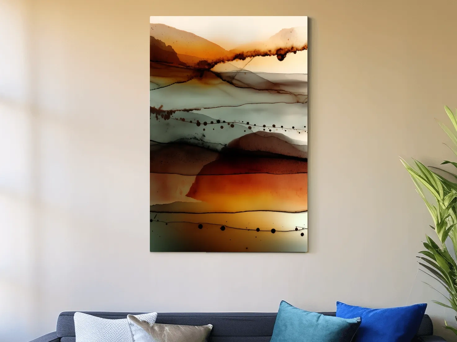 Moody Abstract Mountain Horizon Watercolor - Modern Landscape Wall Art