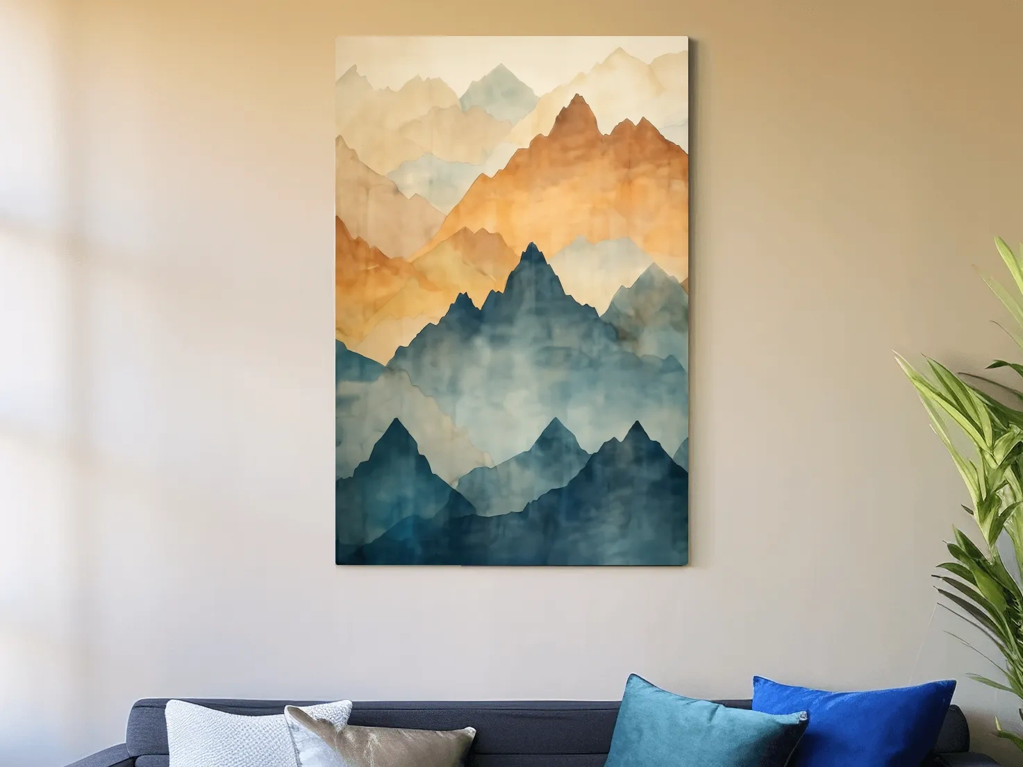 Foggy Layered Mountain Watercolor Landscape - Abstract Wall Art