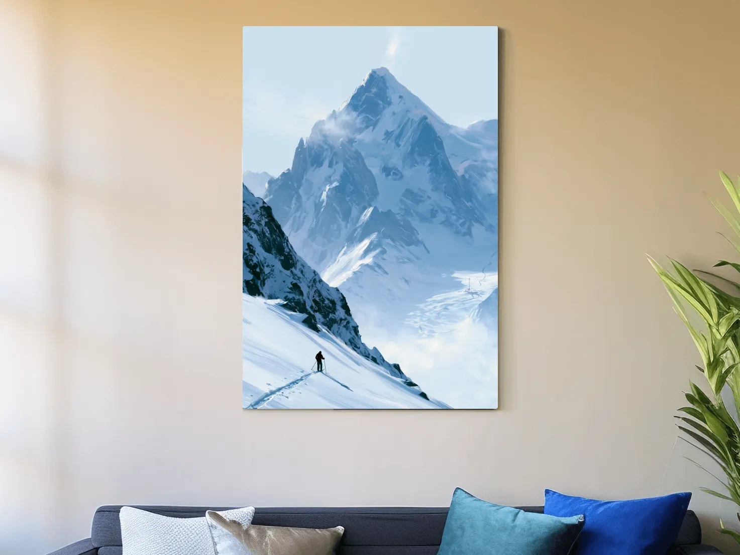 Backcountry Skier Alpine Peak Landscape - Minimalist Winter Mountain Wall Art