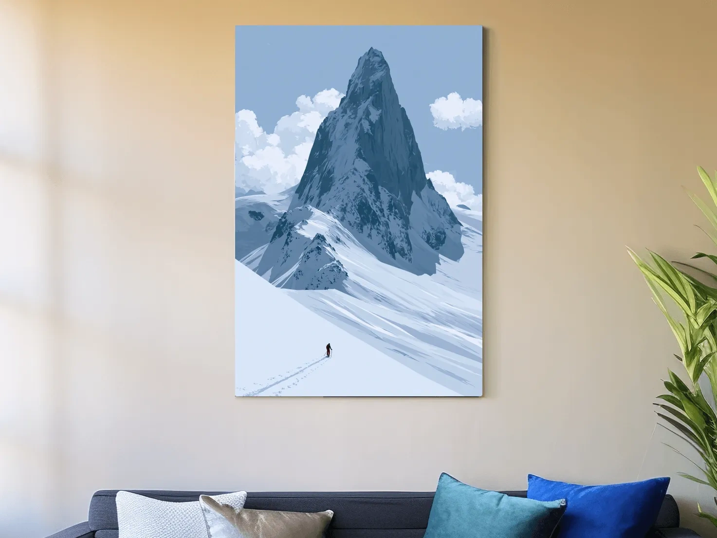 Backcountry Alpine Skier Illustration - Minimalist Mountain Landscape Wall Art