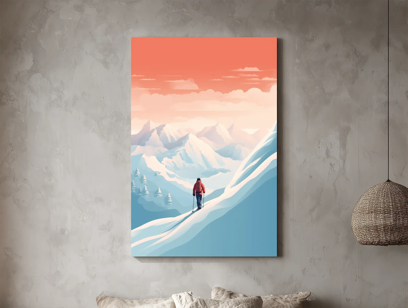 Backcountry Skier In Alpine Sunset - Minimalist Winter Mountains Wall Art