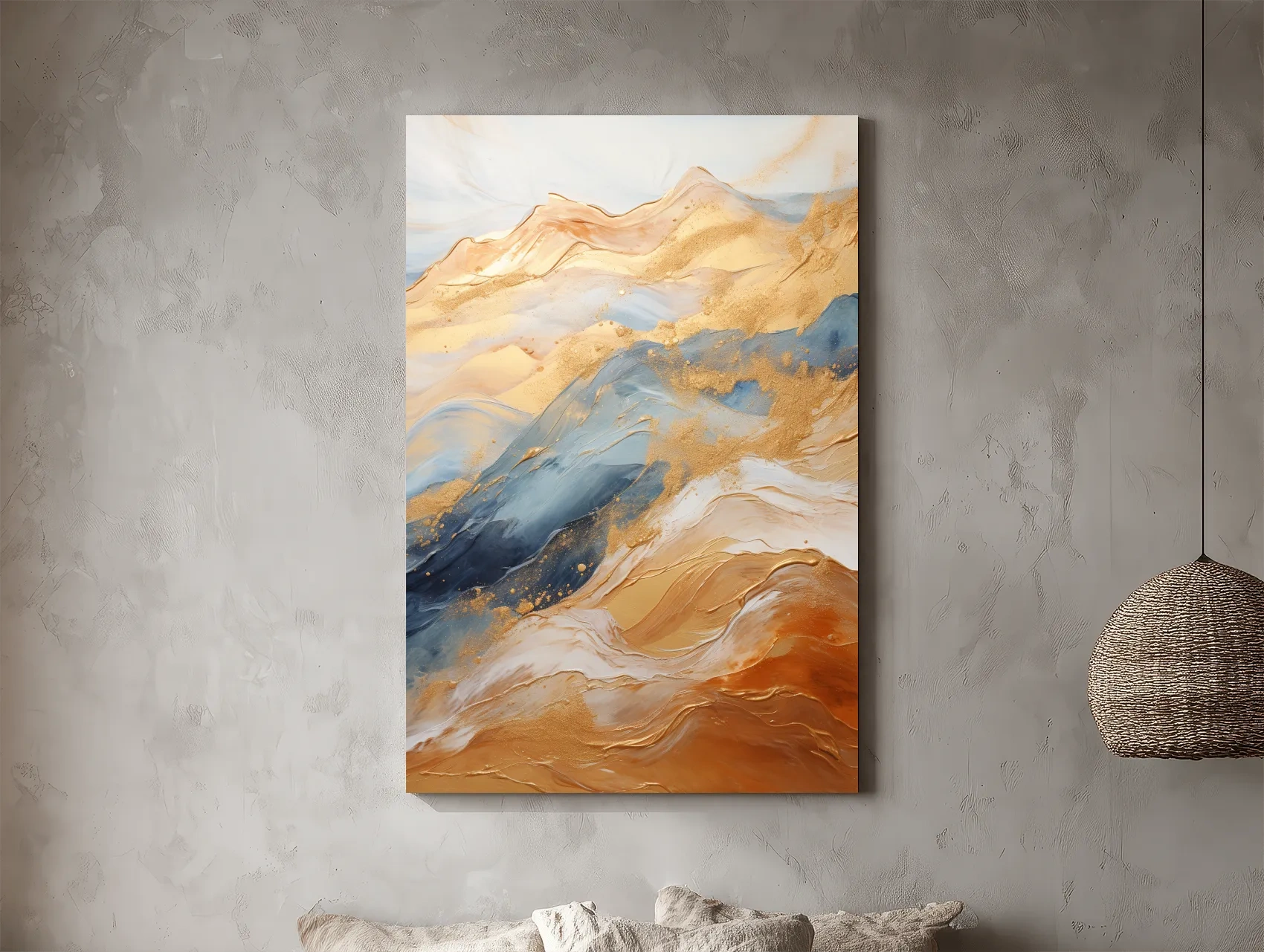 Abstract Gold And Blue Mountain Landscape - Modern Fluid Marble Wall Art