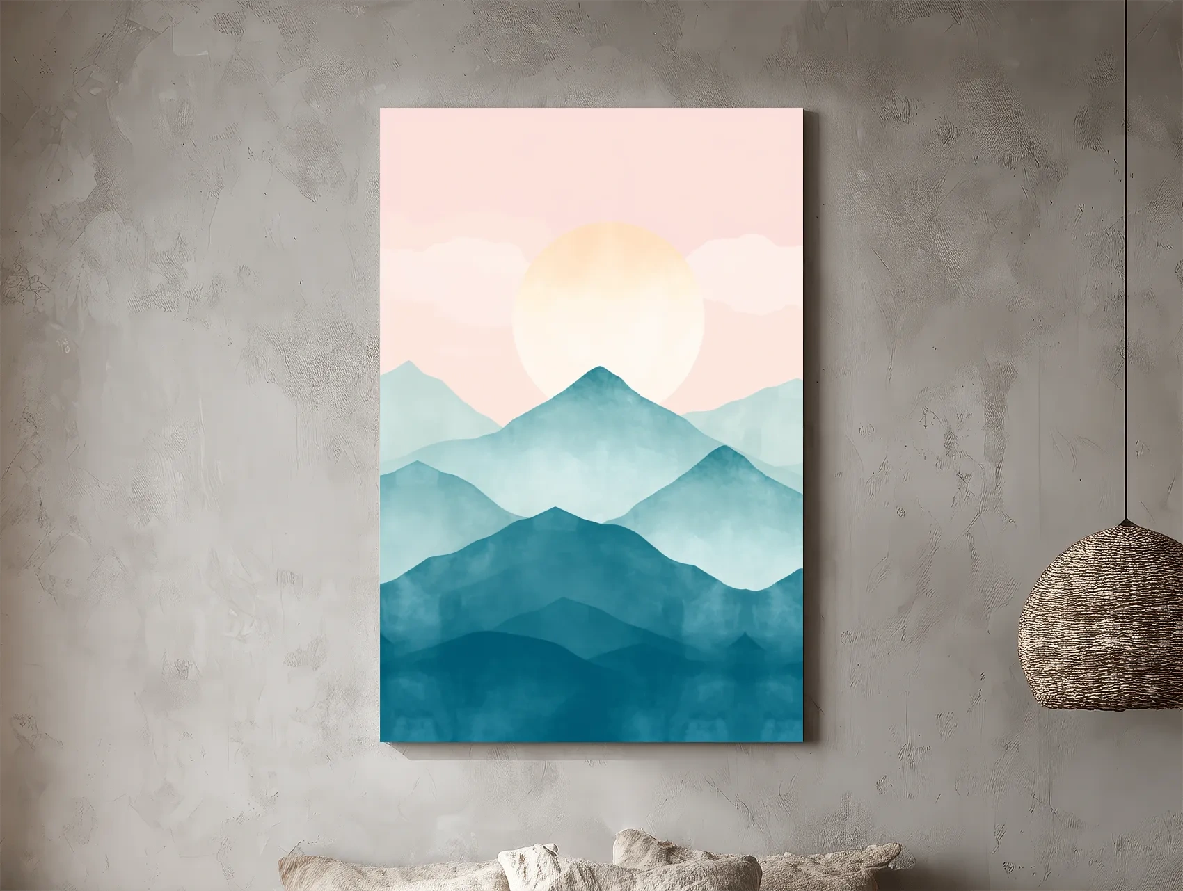 Pastel Watercolor Mountain Sunrise - Abstract Landscape Painting