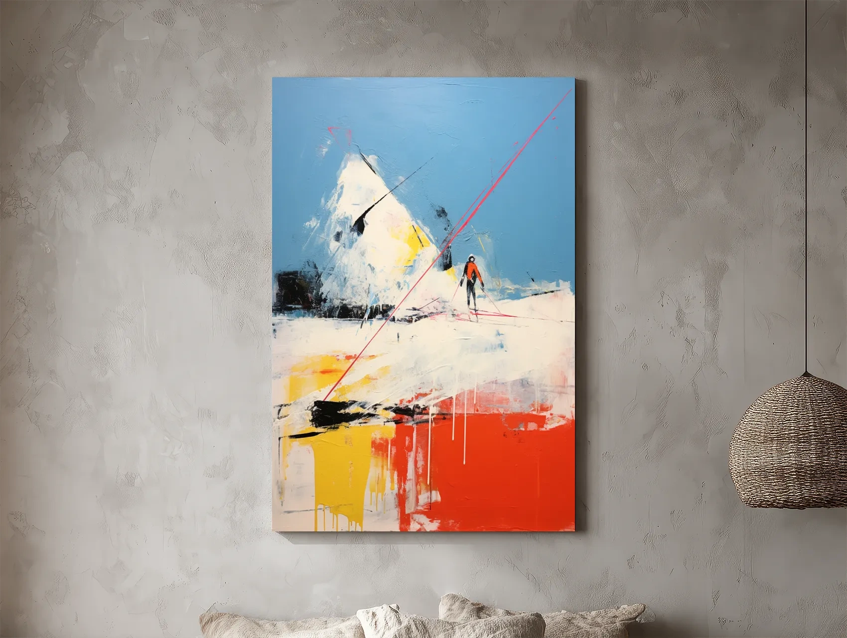 Expressionist Abstract Skiier Mountain Peak Painting - Winter Sports Wall Art