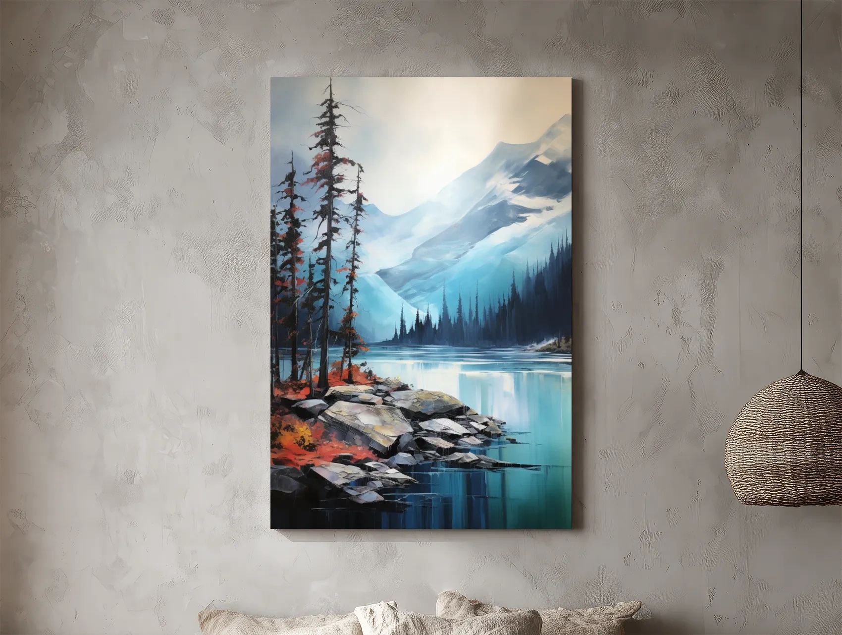 Turquoise Alpine Lake And Mountain Watercolor - Serene Forest Wall Art