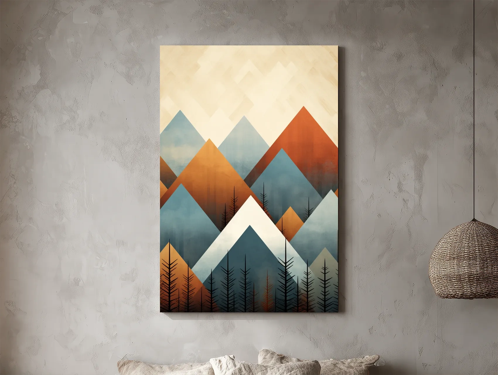 Geometric Pine Mountain Peaks - Minimalist Mid Century Wall Art