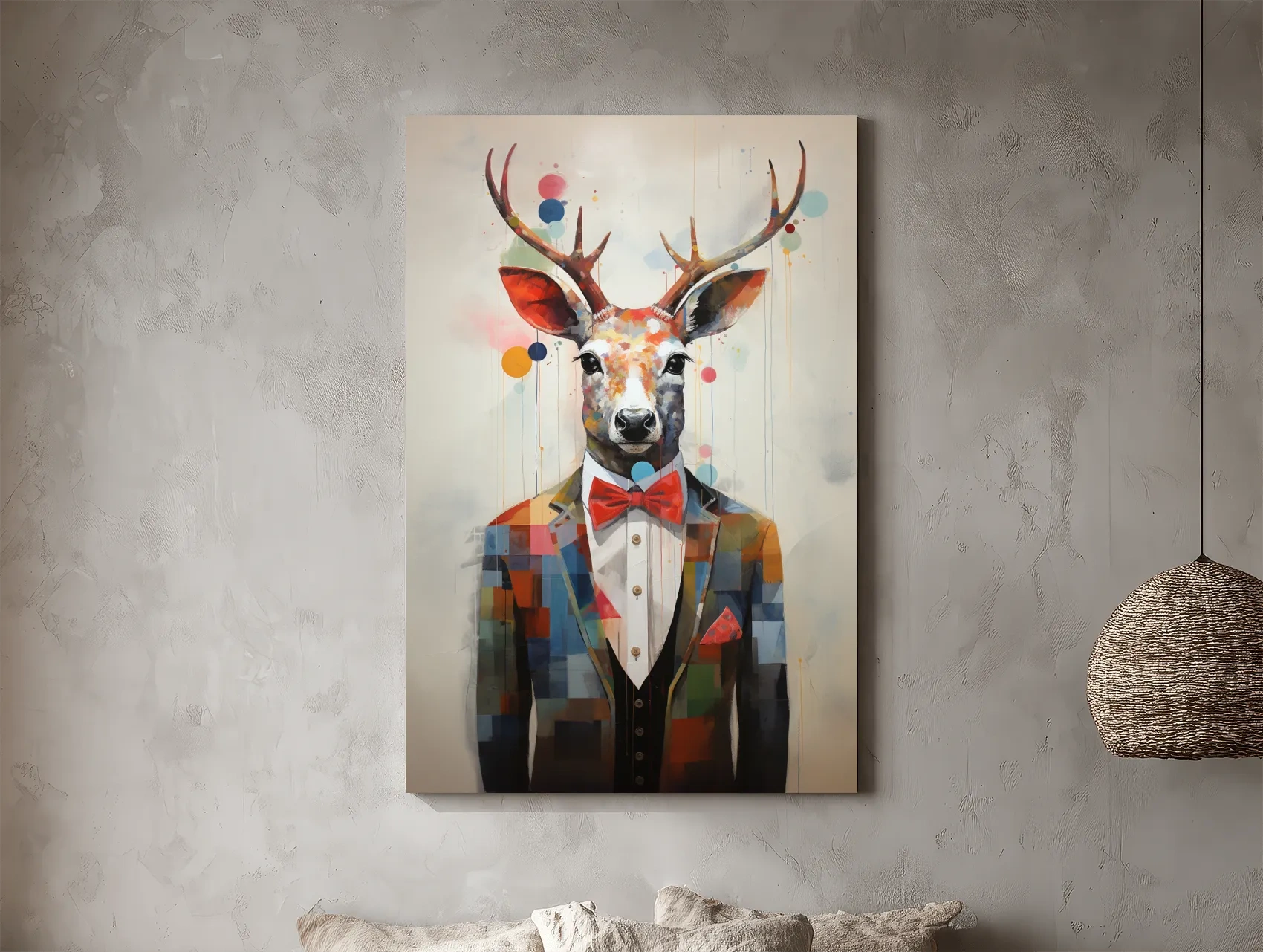 Dapper Watercolor Deer Tuxedo Portrait - Colorful Modern Wildlife Wall Art
