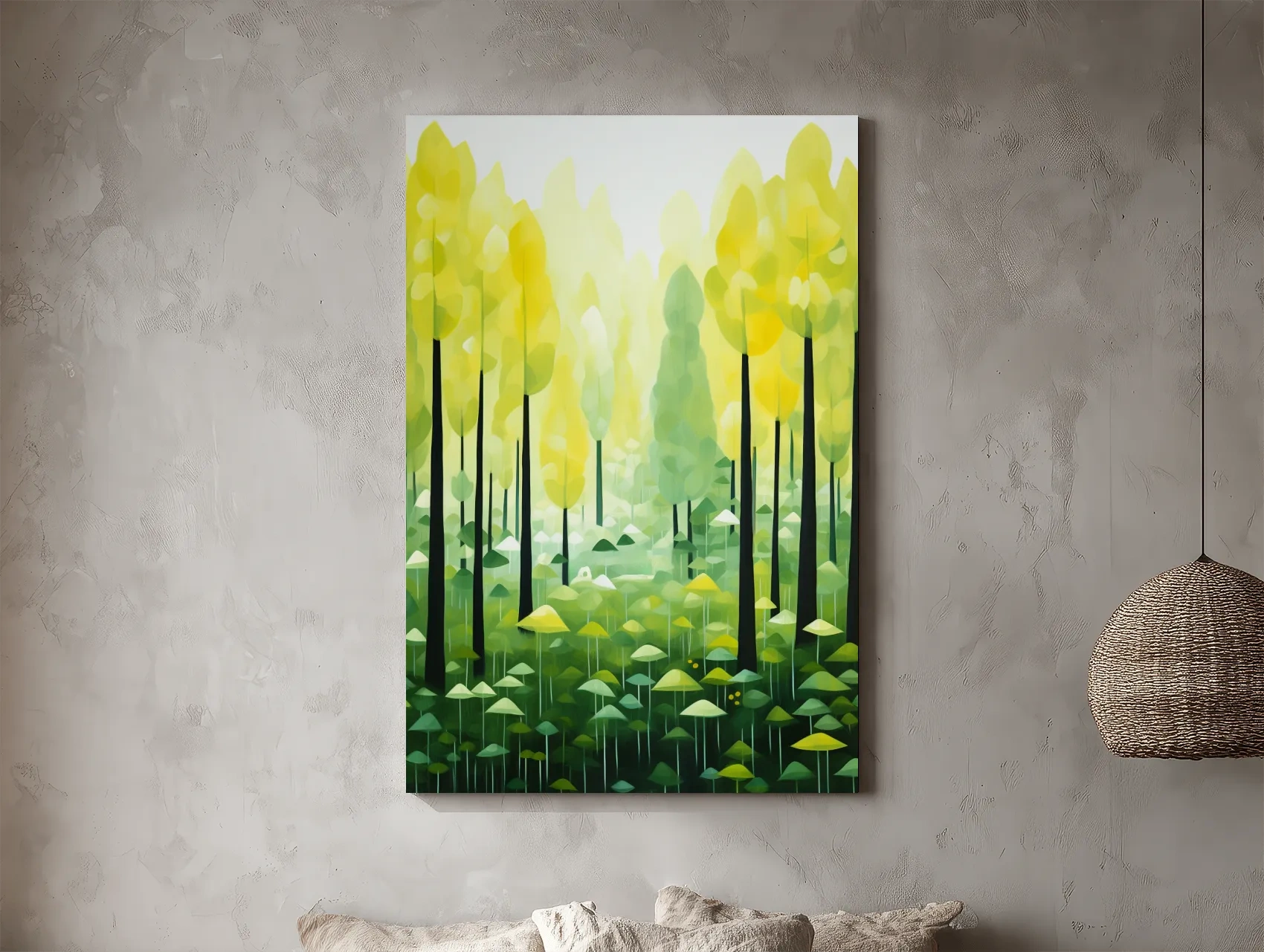 Sunlit Abstract Forest Canopy Painting - Storybook Woodland Wall Art