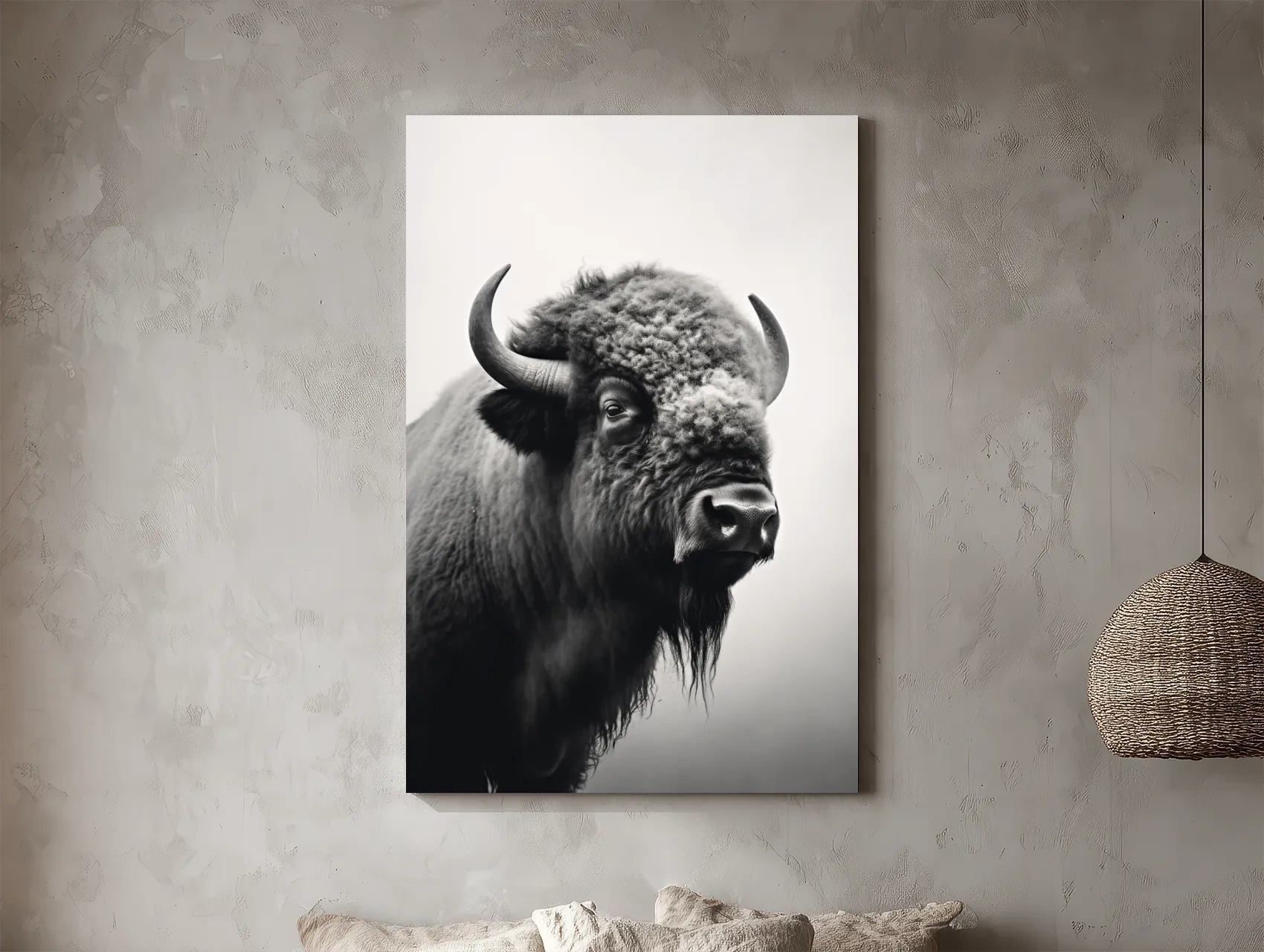 Black And White Bison Portrait - Wildlife Photography Wall Art