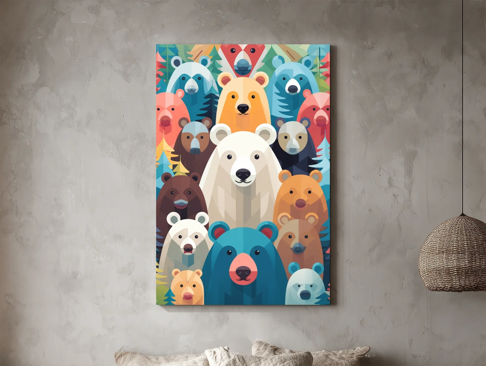 Colorful Bear Family Collage - Childrens Nursery Wildlife Wall Art