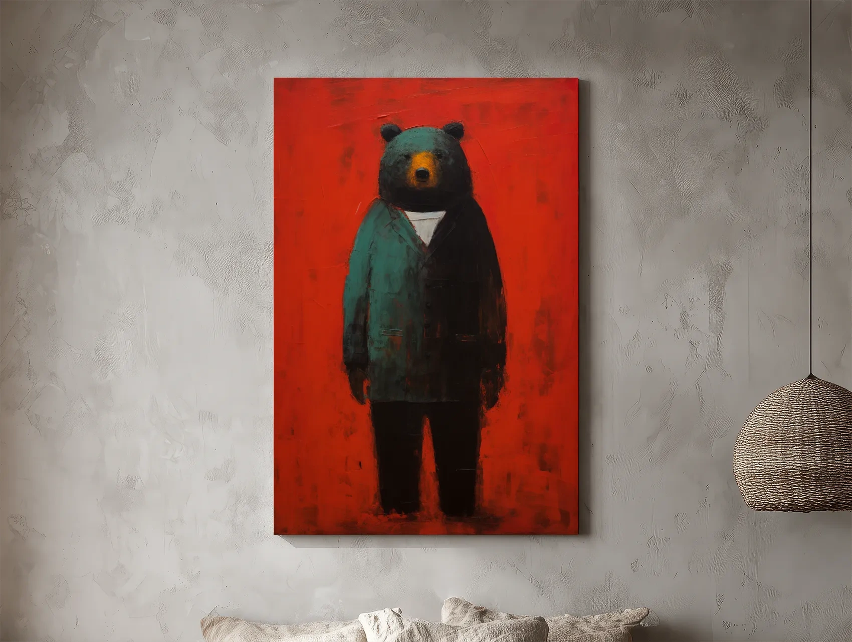 Moody Bear Wearing Suit Portrait Painting - Expressive Wildlife Wall Art