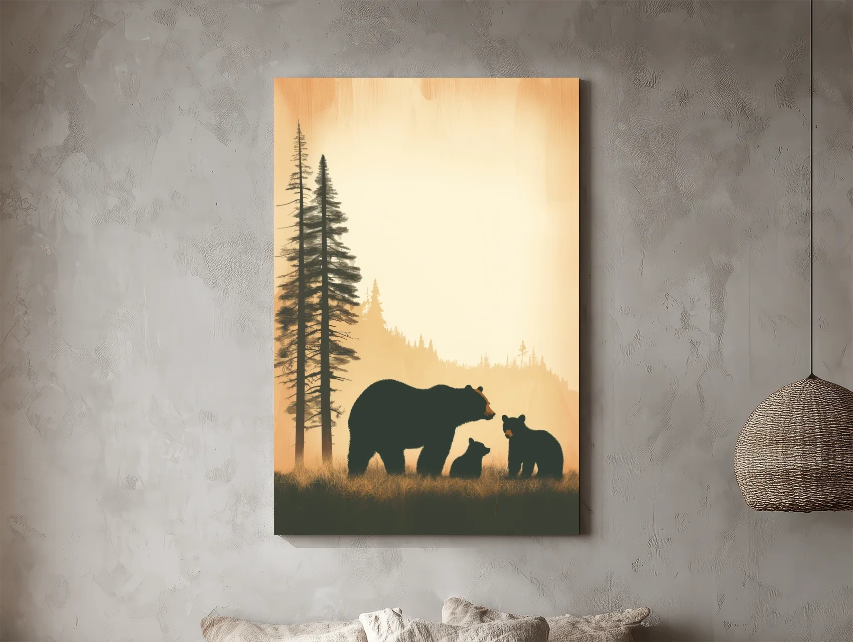 Bear Family Forest Silhouette Illustration - Minimalist Wildlife Artwork