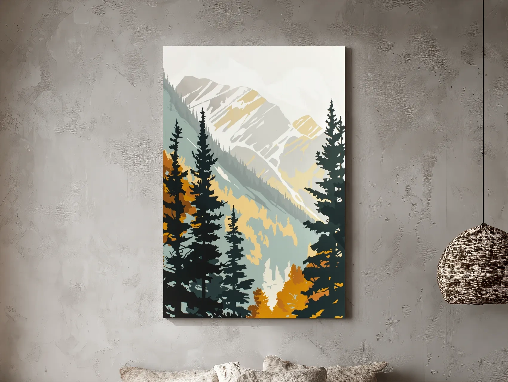 Minimalist Alpine Mountain & Pine Forest - Scandinavian Landscape Wall Art