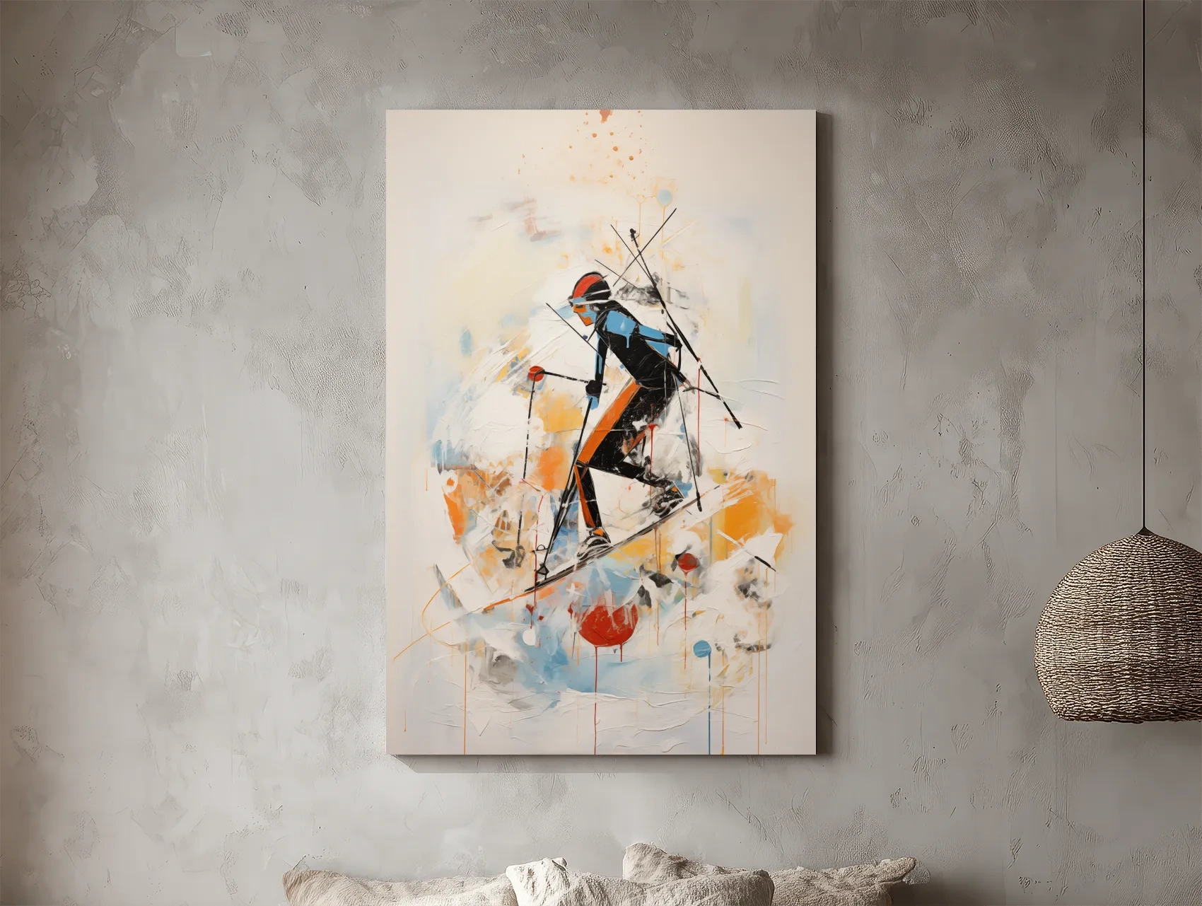Abstract Ski Mountaineer Painting - Modern Winter Adventure Wall Art