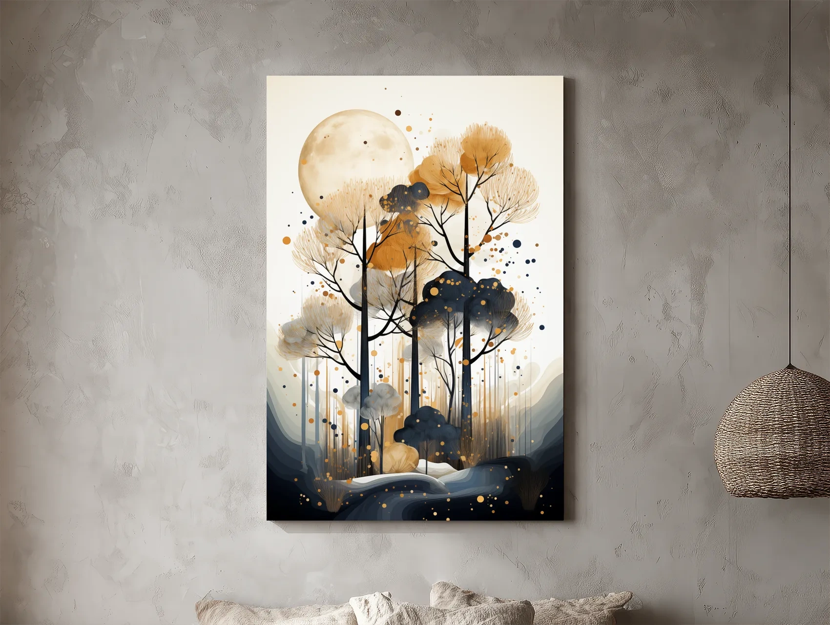 Surreal Chic Moonlit Boho Forest Illustration - Modern Botanical Wall Art