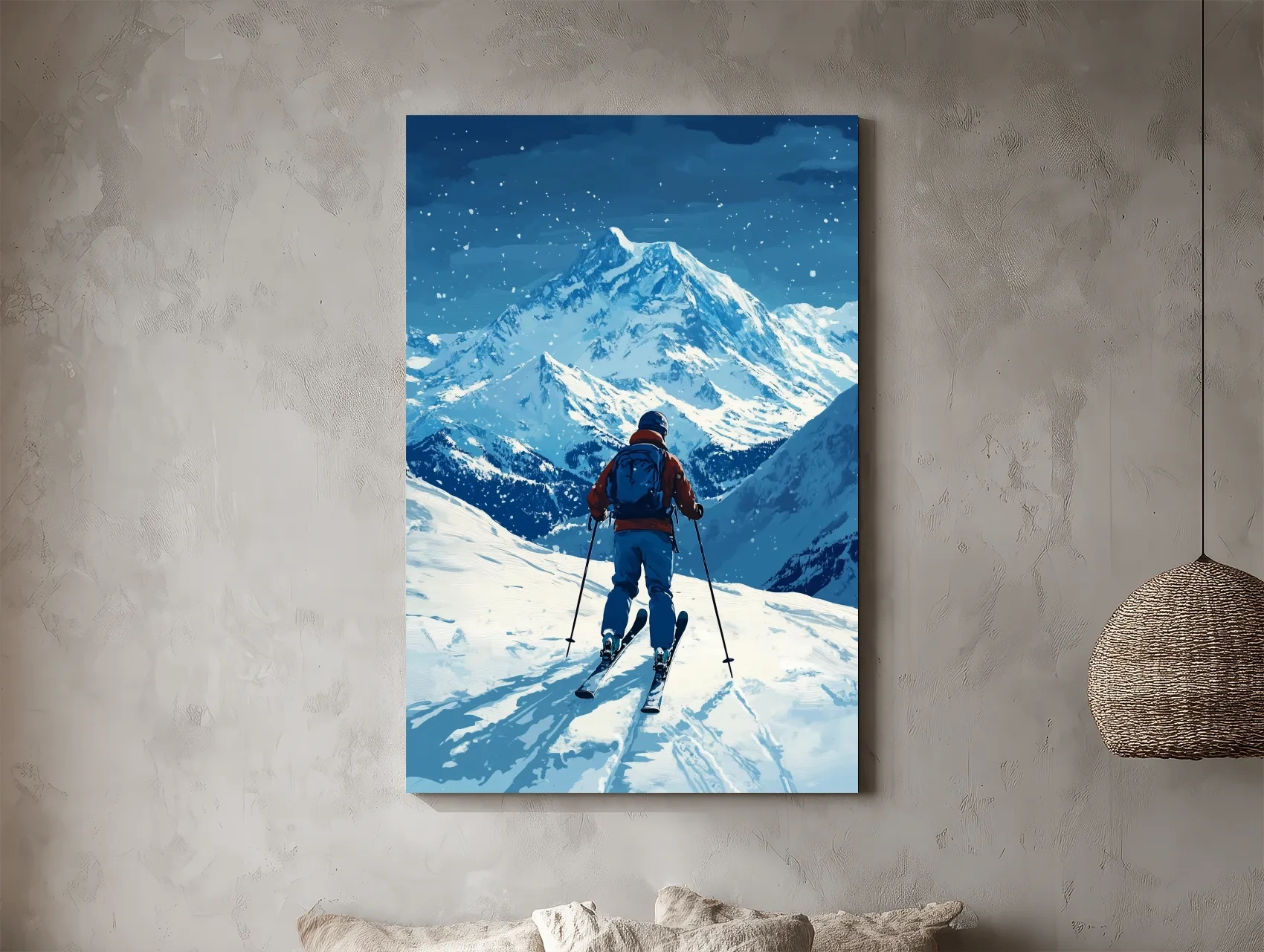 Alpine Skier In Snowy Mountain Peaks - Winter Adventure Landscape Wall Art