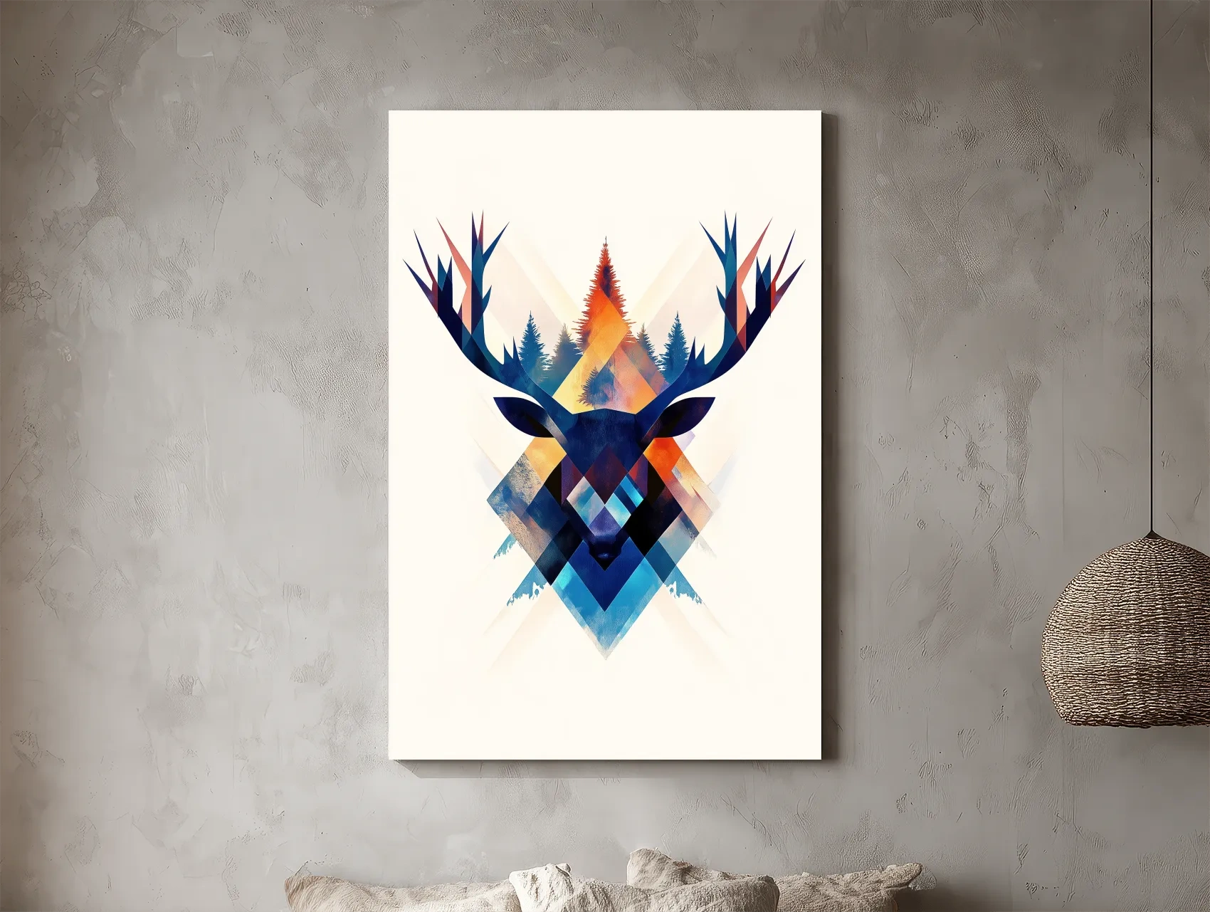 Geometric Watercolor Deer Head Silhouette - Modern Wildlife Forest Wall Art
