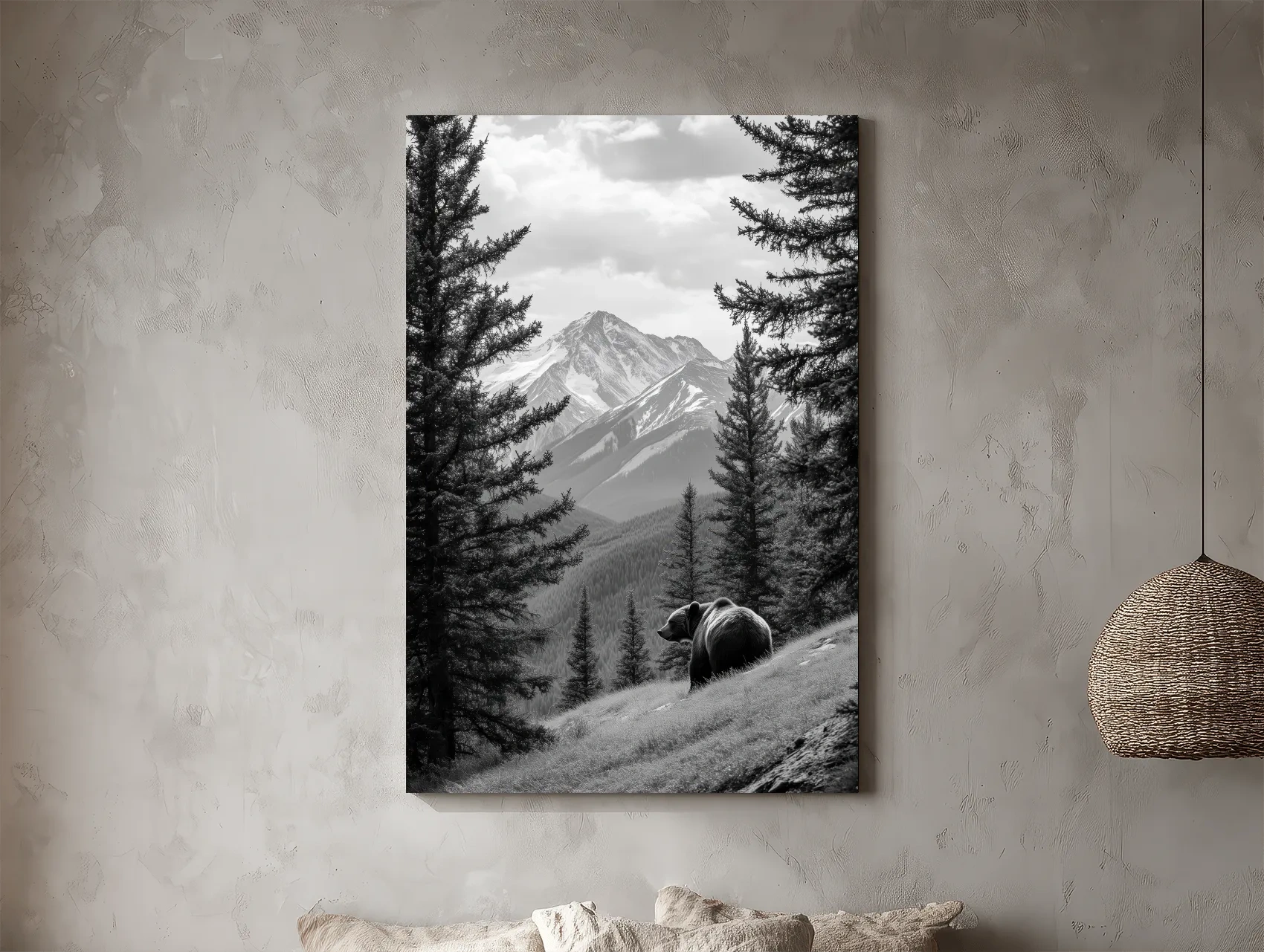 Black And White Grizzly Bear Alpine Meadow - Wilderness Nature Photography Wall Art