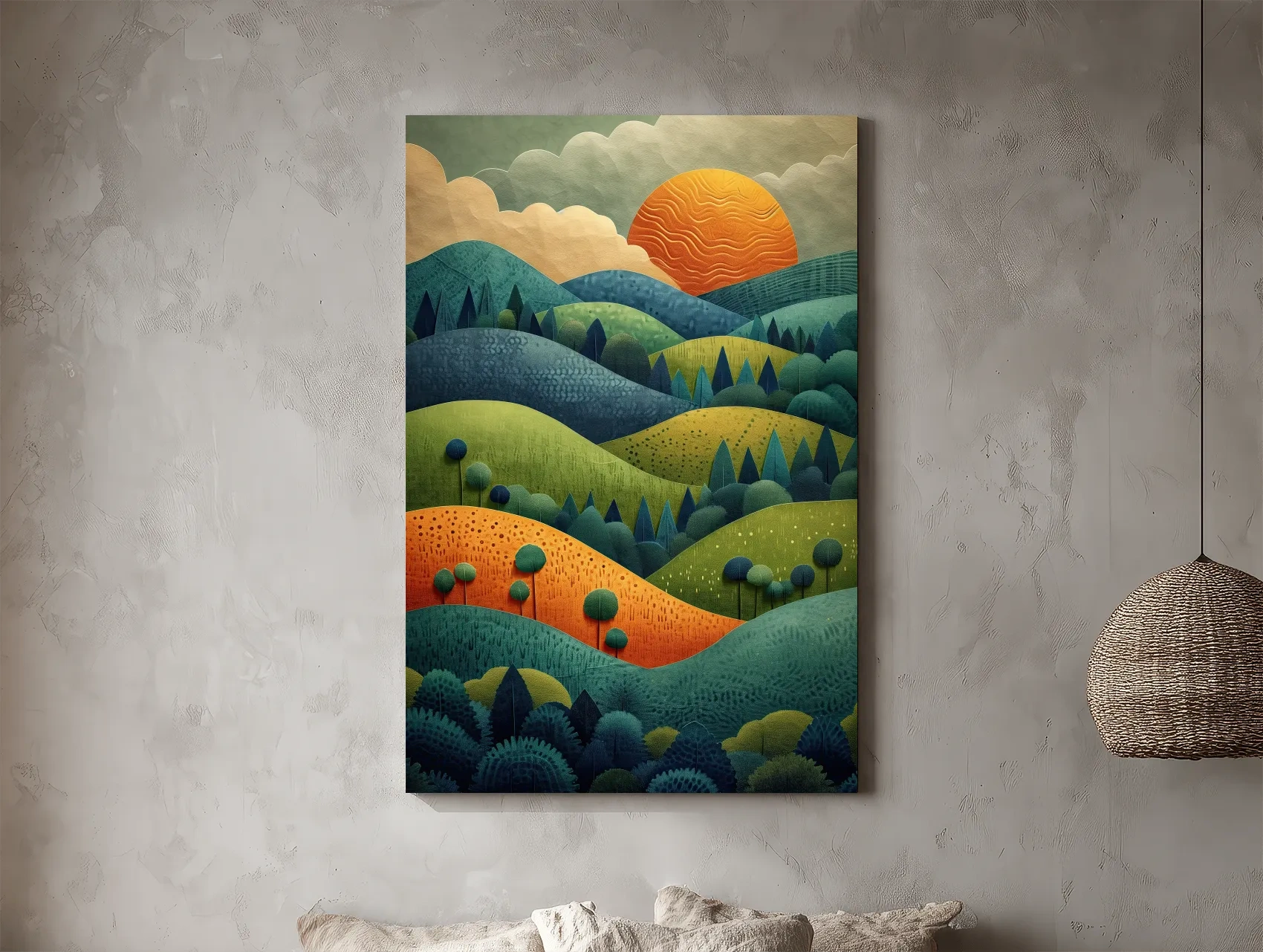 Layered Mountain Sunset Landscape - Mid Century Modern Forest Wall Art