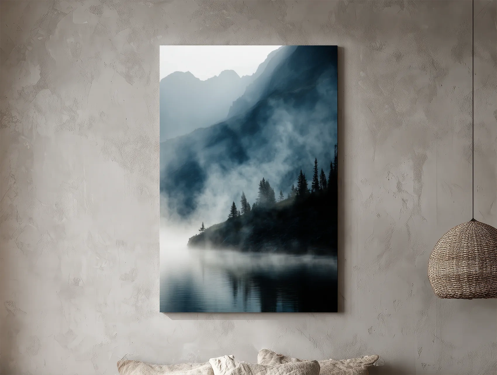 Misty Alpine Lake Landscape Photography - Foggy Pine Forest Nature Wall Art