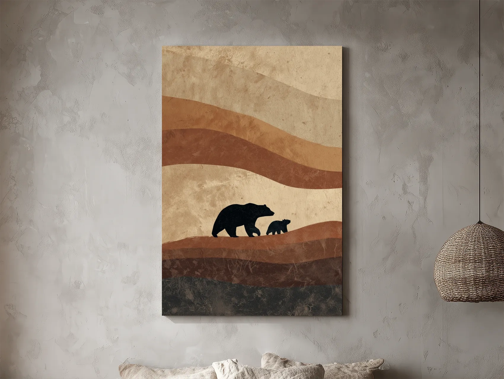 Scandi Bear Family Silhouette Artwork - Earthy Abstract Wildlife Wall Art