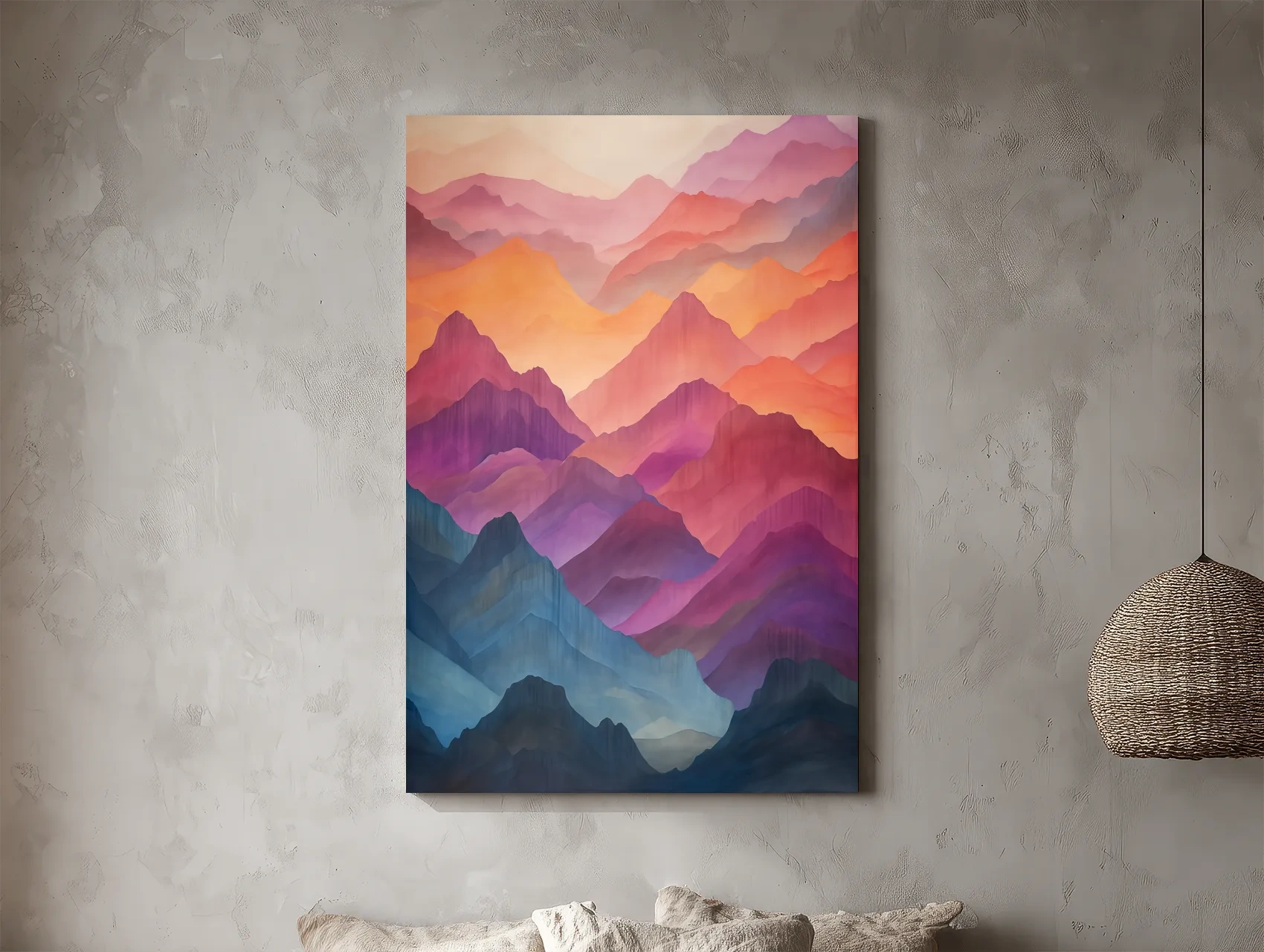Vibrant Watercolor Layered Mountains - Abstract Sunset Landscape Wall Art