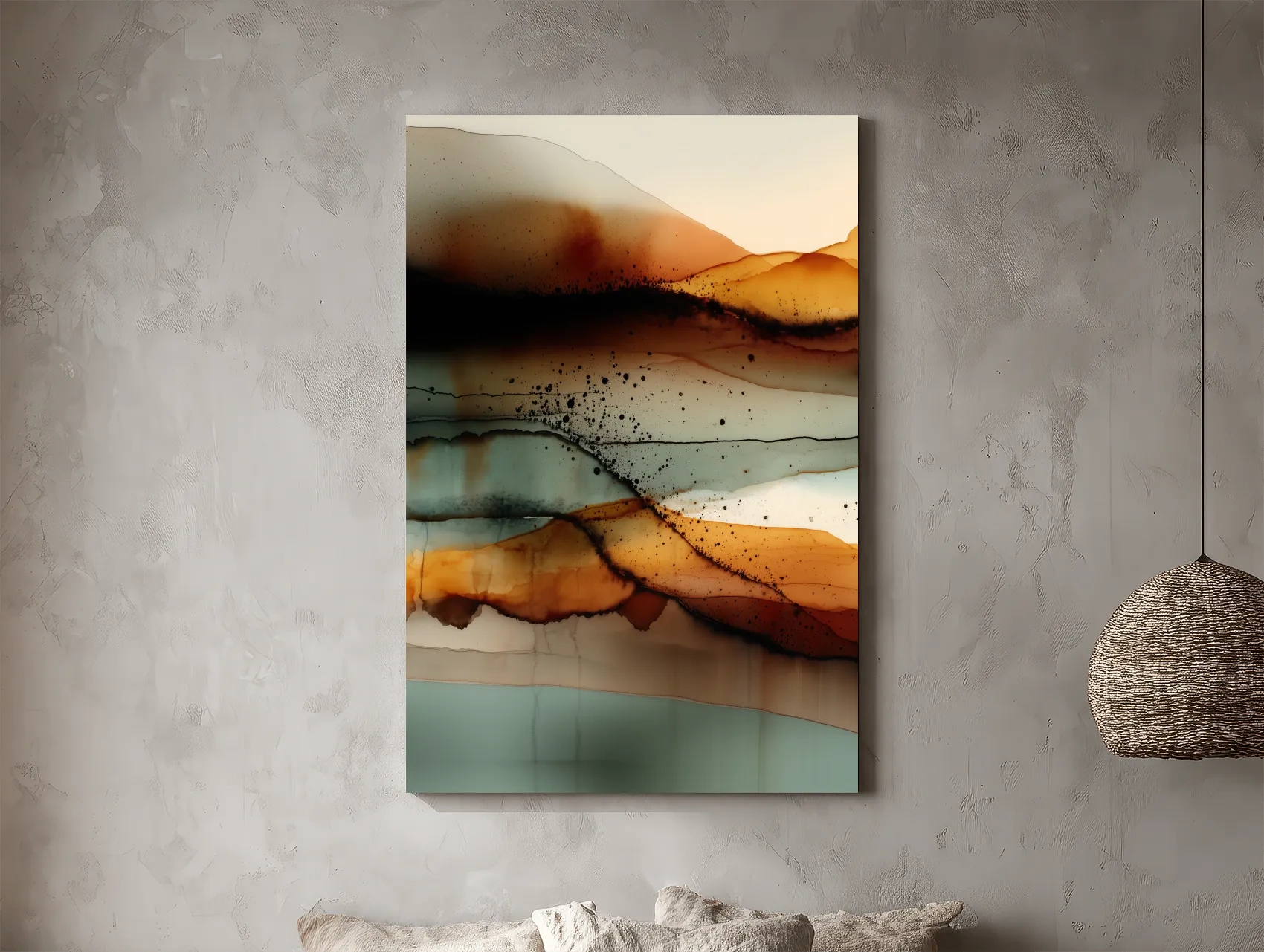 Earth Tone Ink Wash Mountain Landscape - Abstract Modern Wall Art