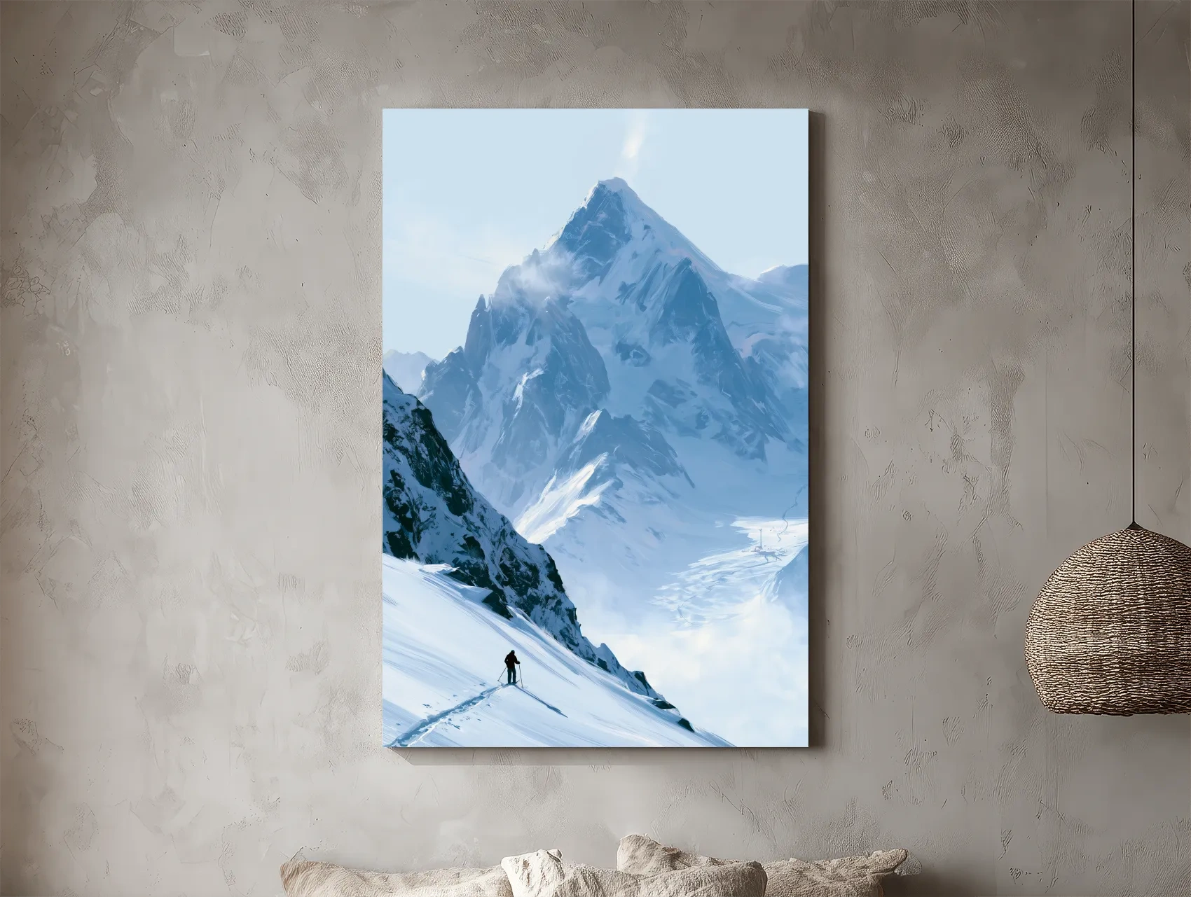 Backcountry Skier Alpine Peak Landscape - Minimalist Winter Mountain Wall Art