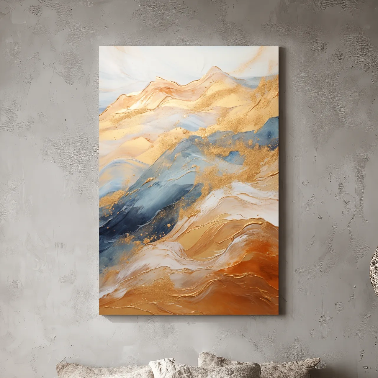 Abstract Gold And Blue Mountain Landscape - Modern Fluid Marble Wall Art