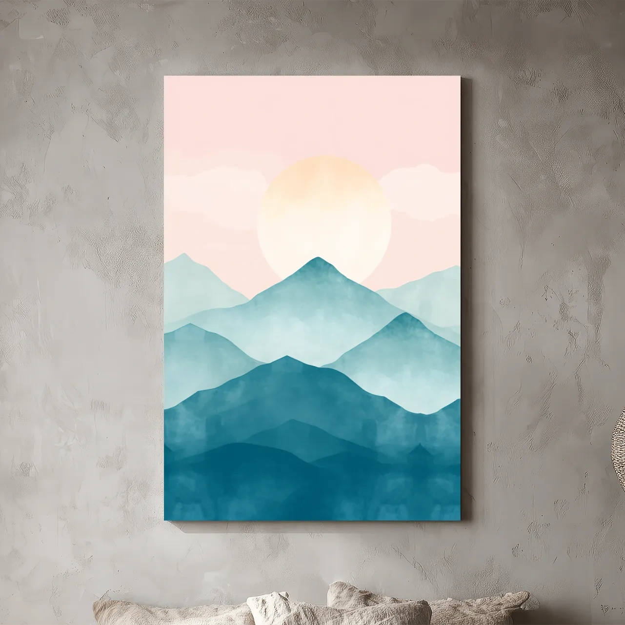 Pastel Watercolor Mountain Sunrise - Abstract Landscape Painting