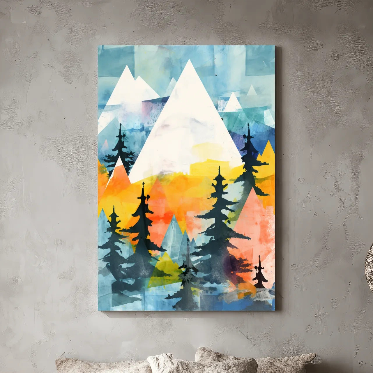 Rustic Watercolor Mountains And Pine Forest - Vibrant Alpine Landscape Wall Art