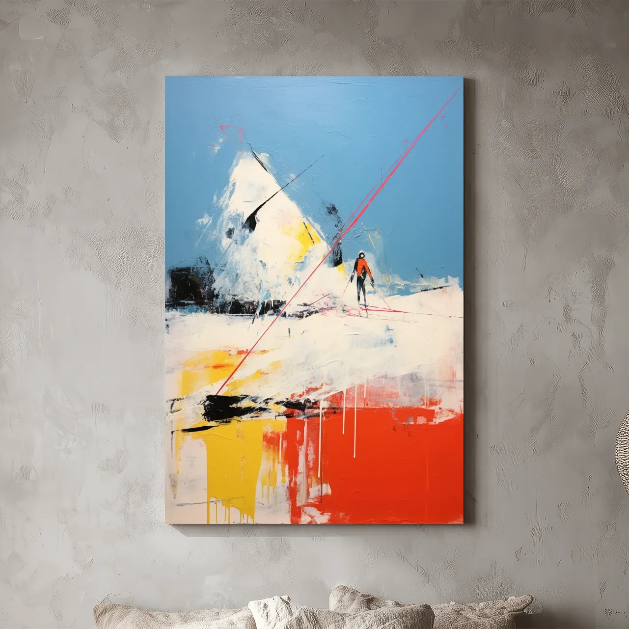 Expressionist Abstract Skiier Mountain Peak Painting - Winter Sports Wall Art