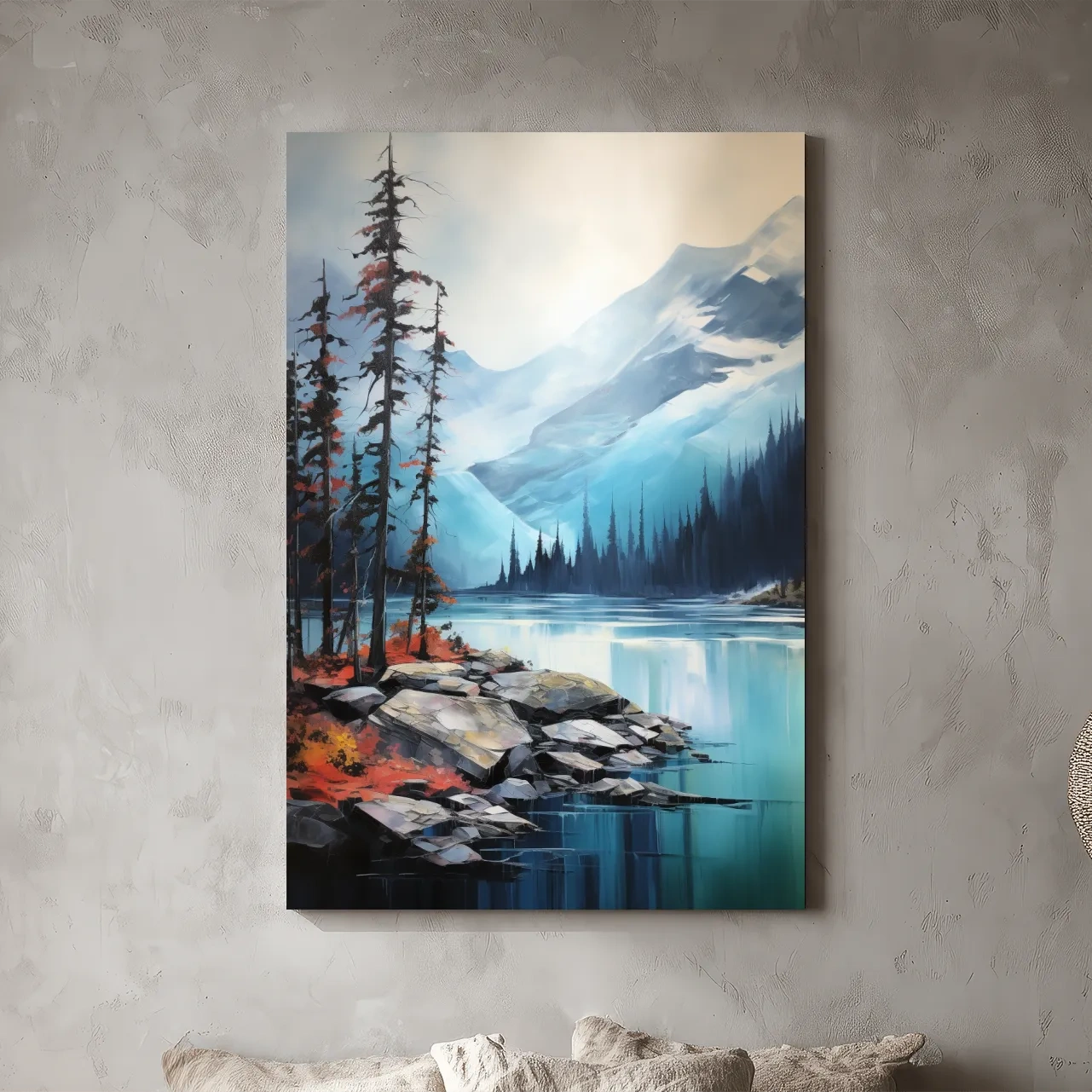 Turquoise Alpine Lake And Mountain Watercolor - Serene Forest Wall Art