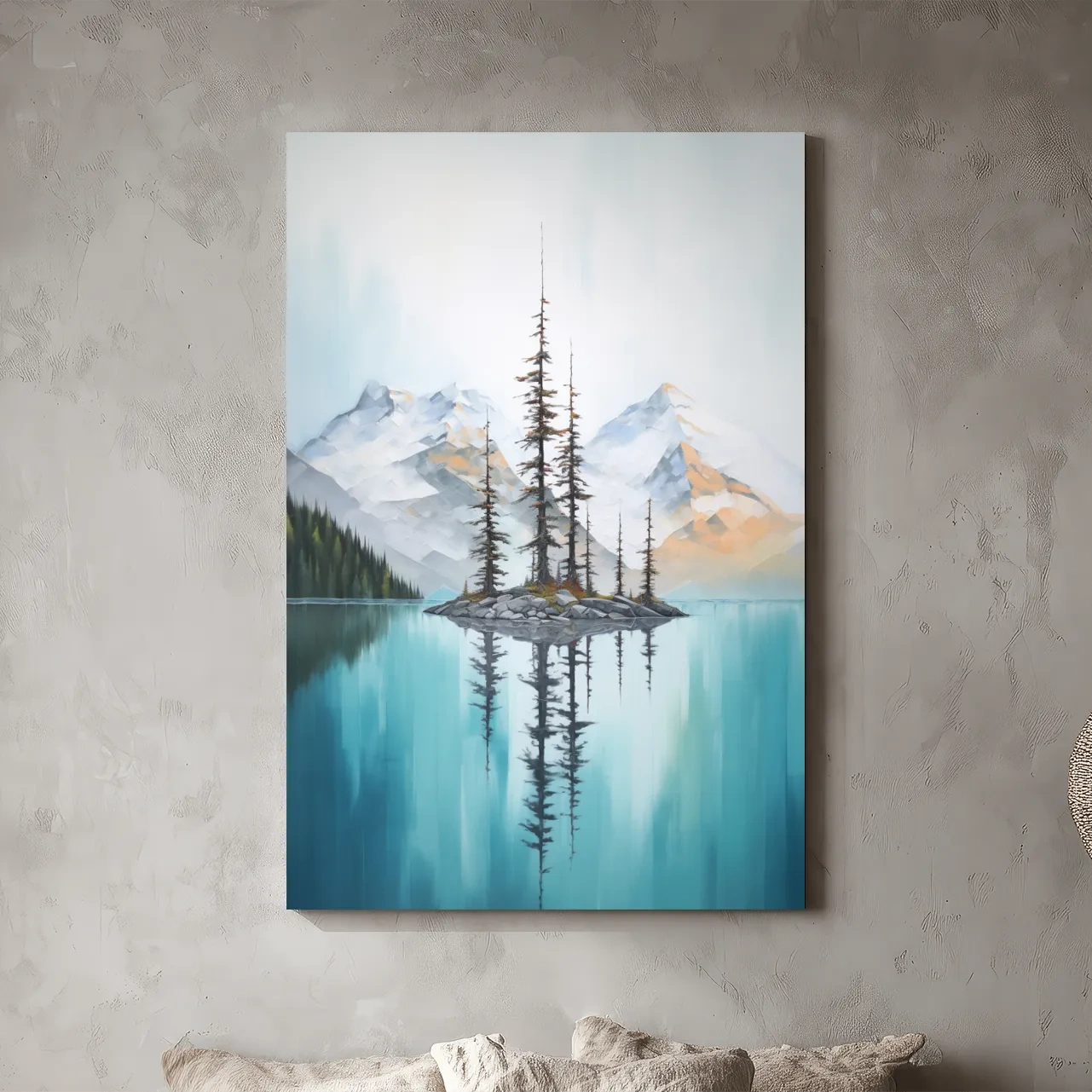 Turquoise Alpine Lake Island Pines - Serene Mountain Landscape Wall Art
