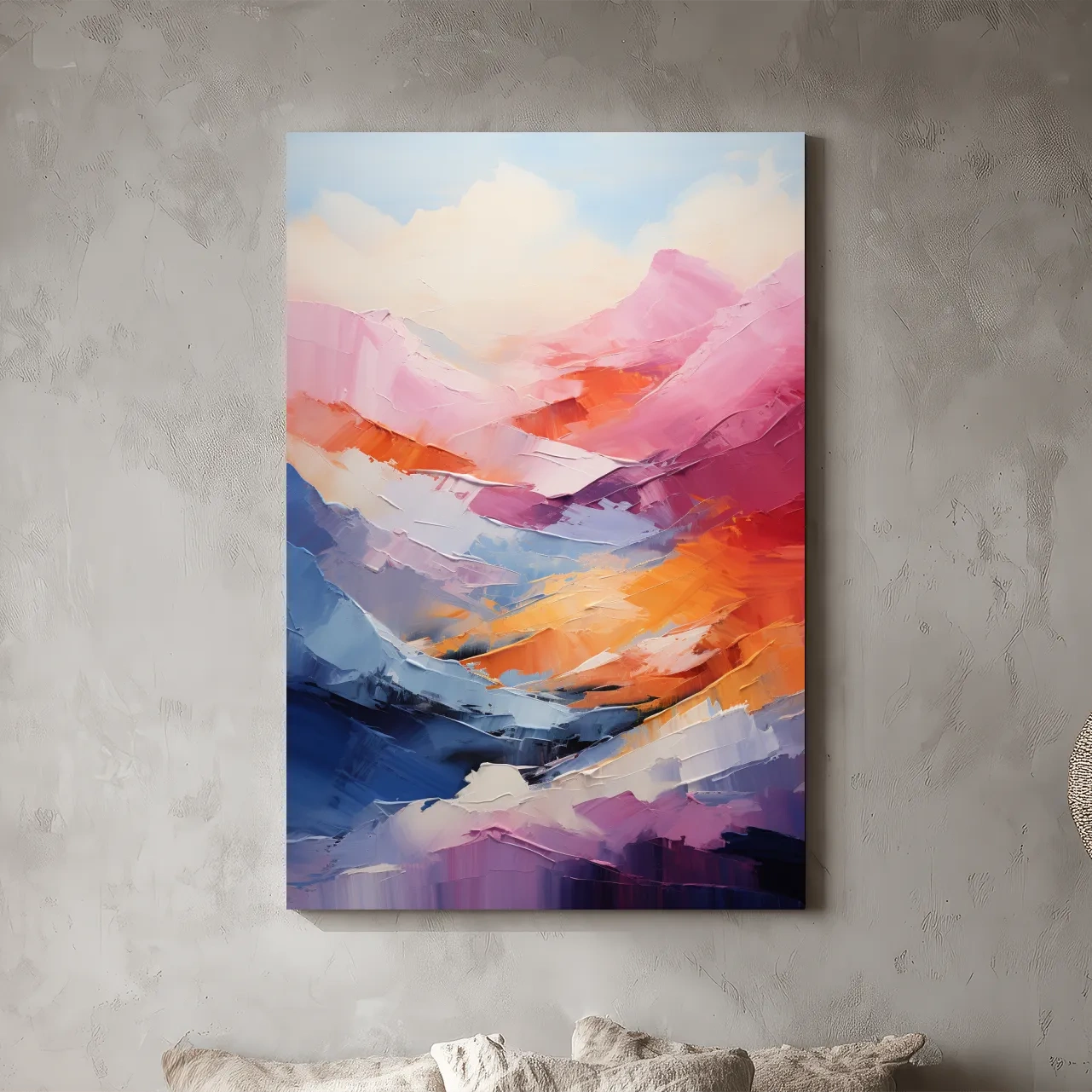 Vibrant Abstract Mountain Landscape Painting - Colorful Impasto Texture Wall Art