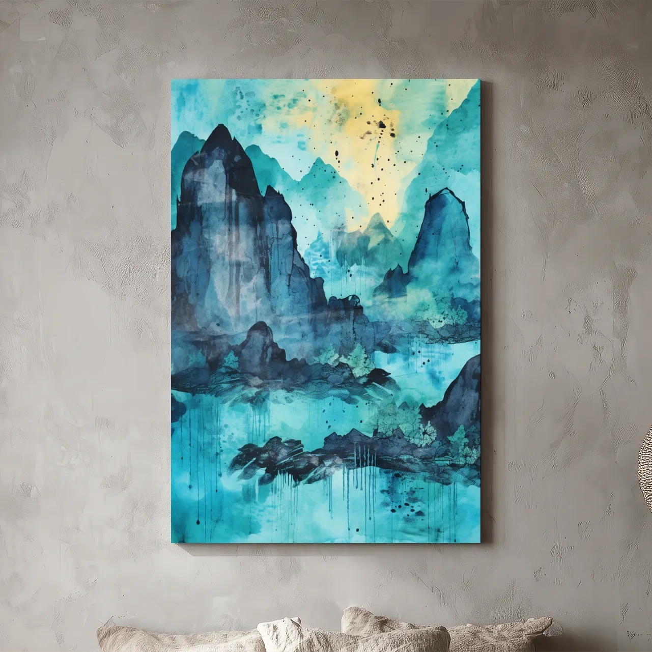 Abstract Mountain Lake Watercolor - Landscape Wall Art