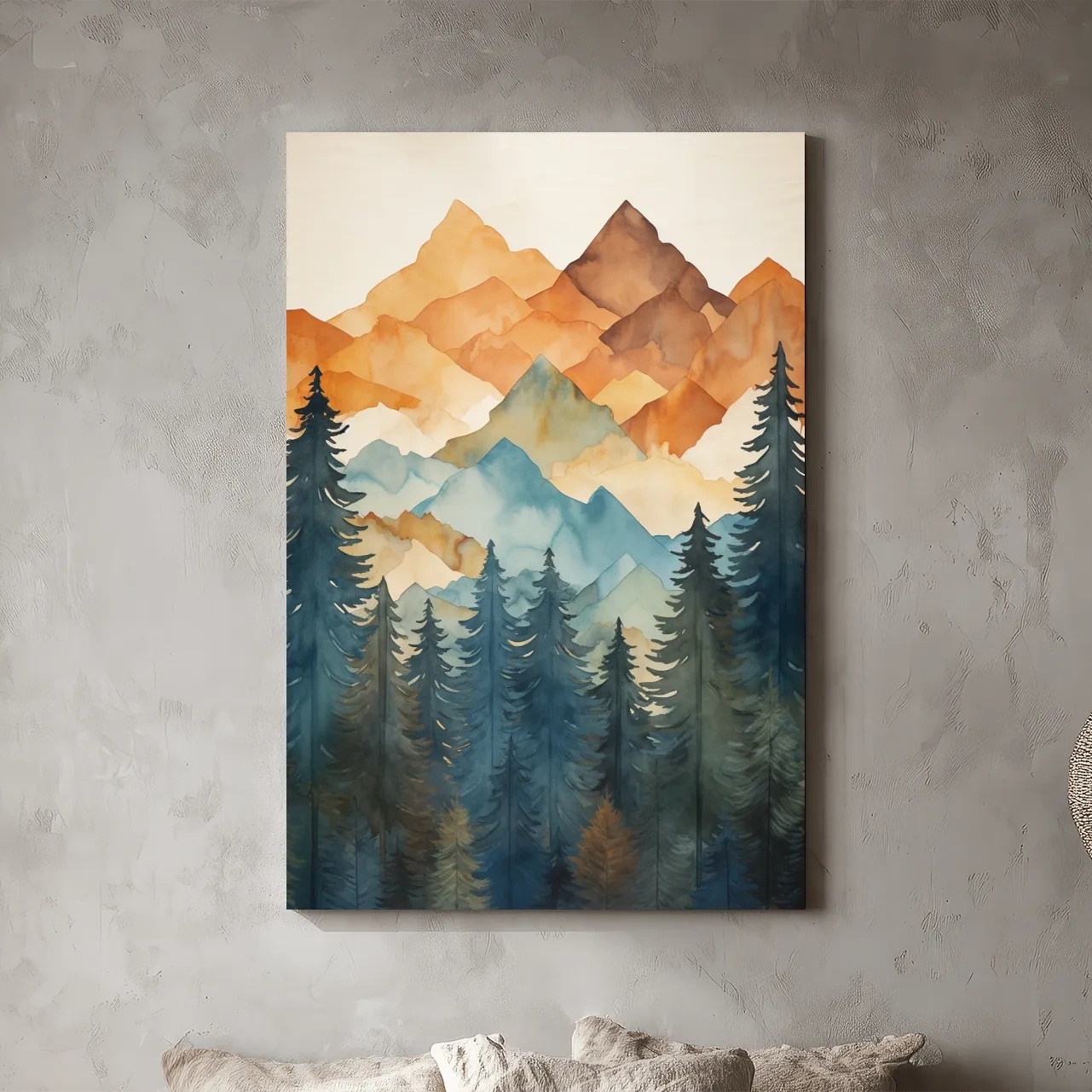 Alpine Mountains Pine Forest Watercolor - Nature Landscape Wall Art
