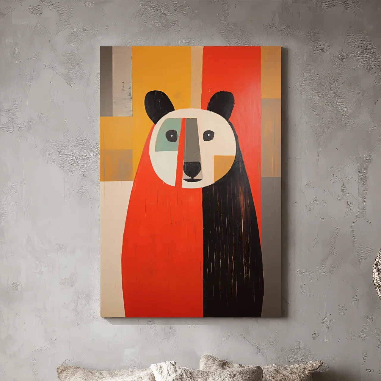 Bold Geometric Bear Portrait Painting - Quirky Abstract Animal Wall Art