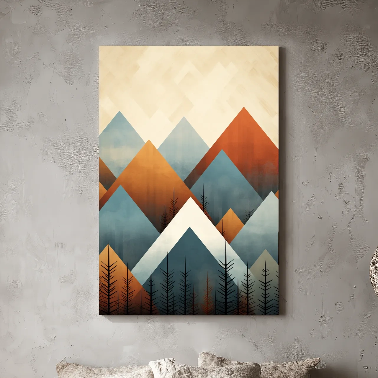 Geometric Pine Mountain Peaks - Minimalist Mid Century Wall Art