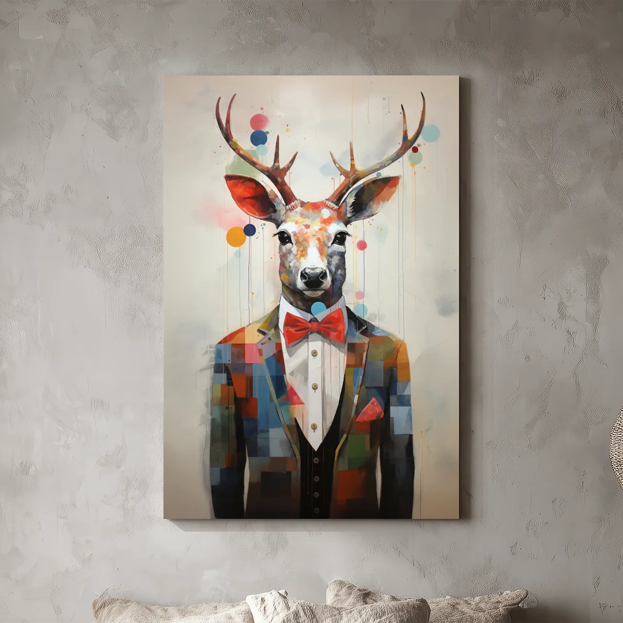 Dapper Watercolor Deer Tuxedo Portrait - Colorful Modern Wildlife Wall Art
